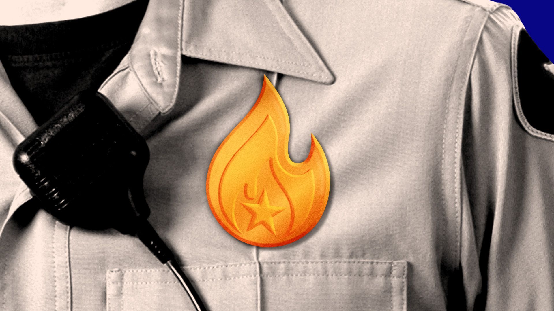 Illustration of an officer with a fire-shaped badge