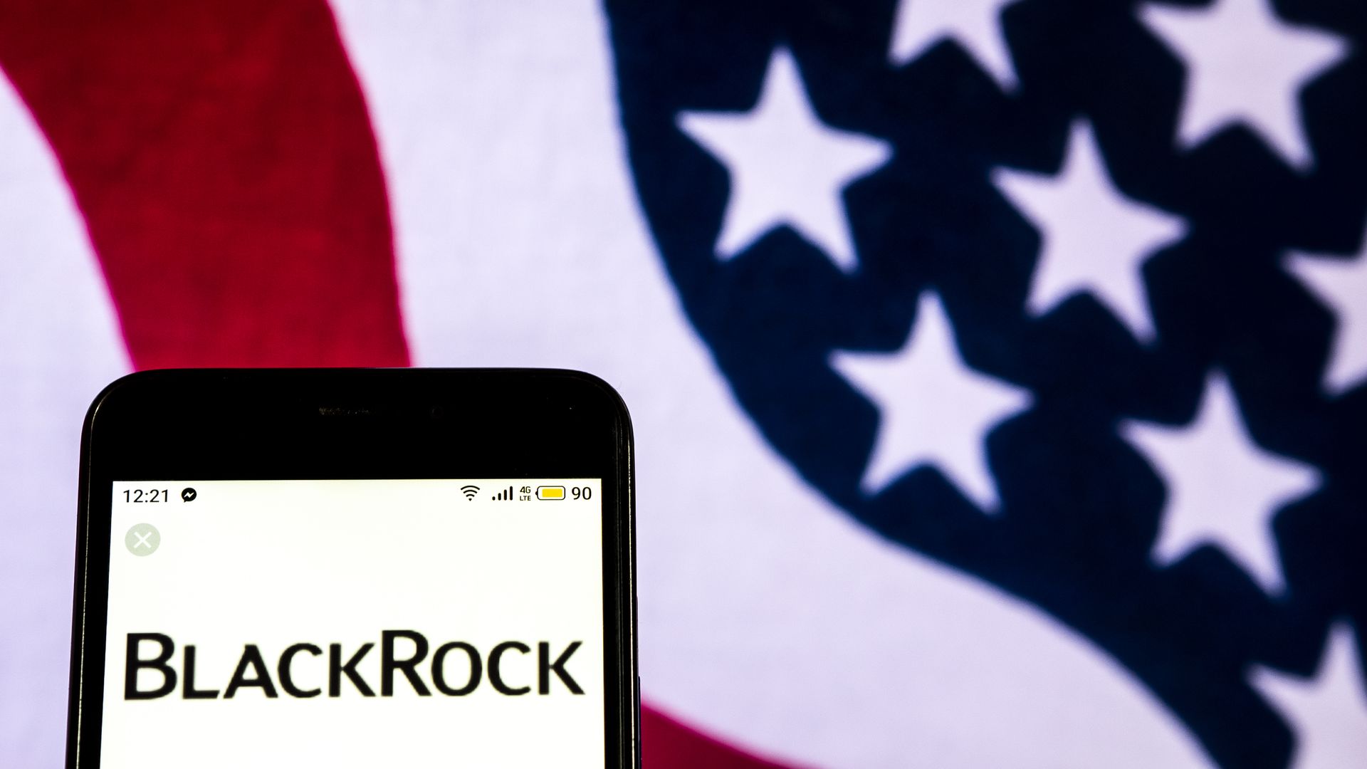 lackRock Investment management company logo seen displayed on a smart phone.