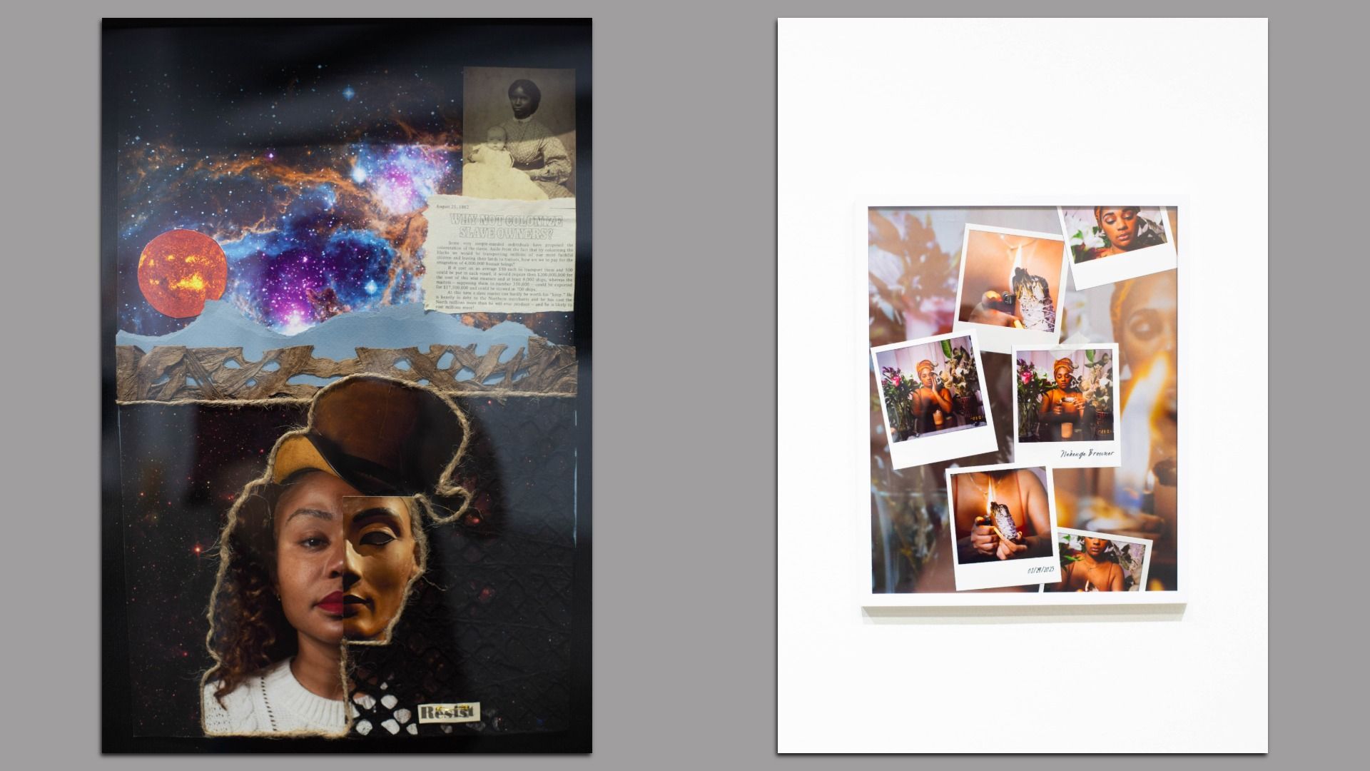 two pieces of art that will be in the exhibition. both center around collages and photography