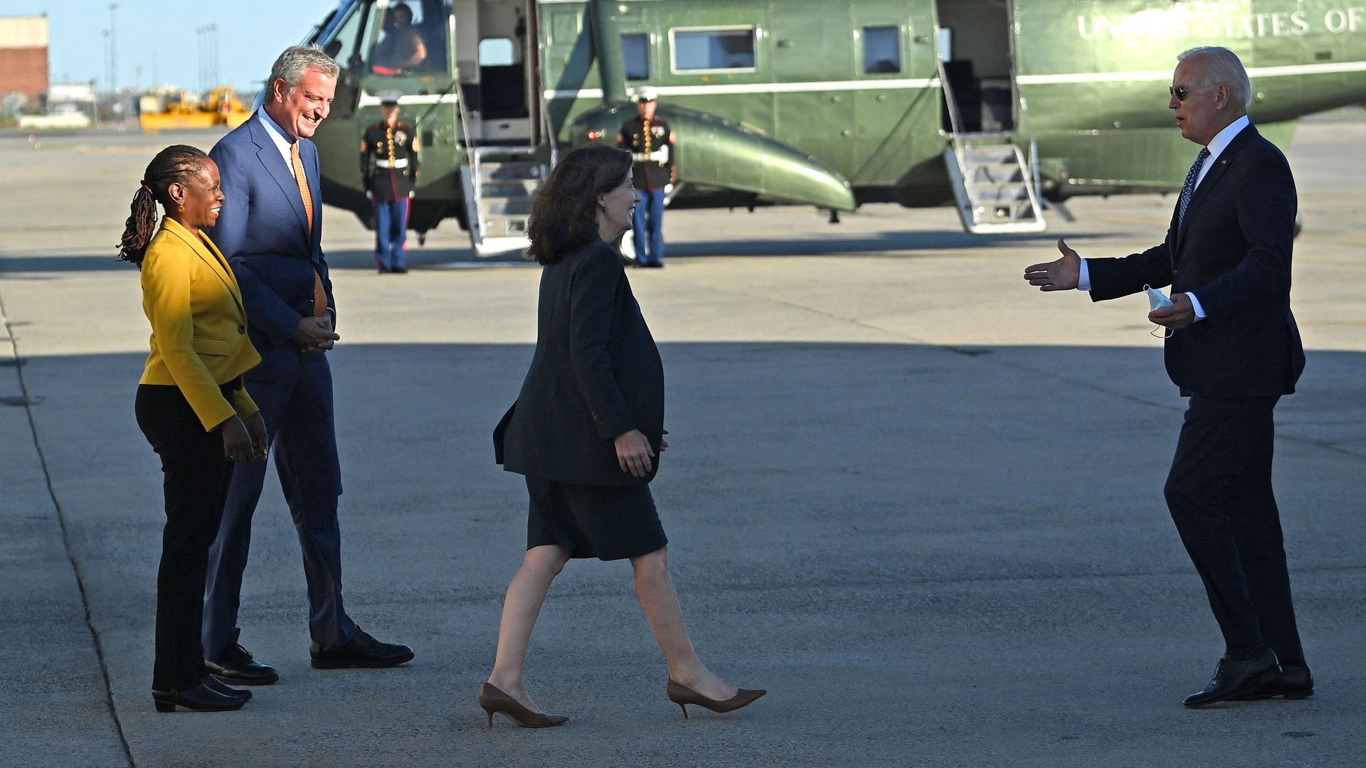 New York Gov. Kathy Hochul greets President Biden as he arrives for the United Nations General Assembly.