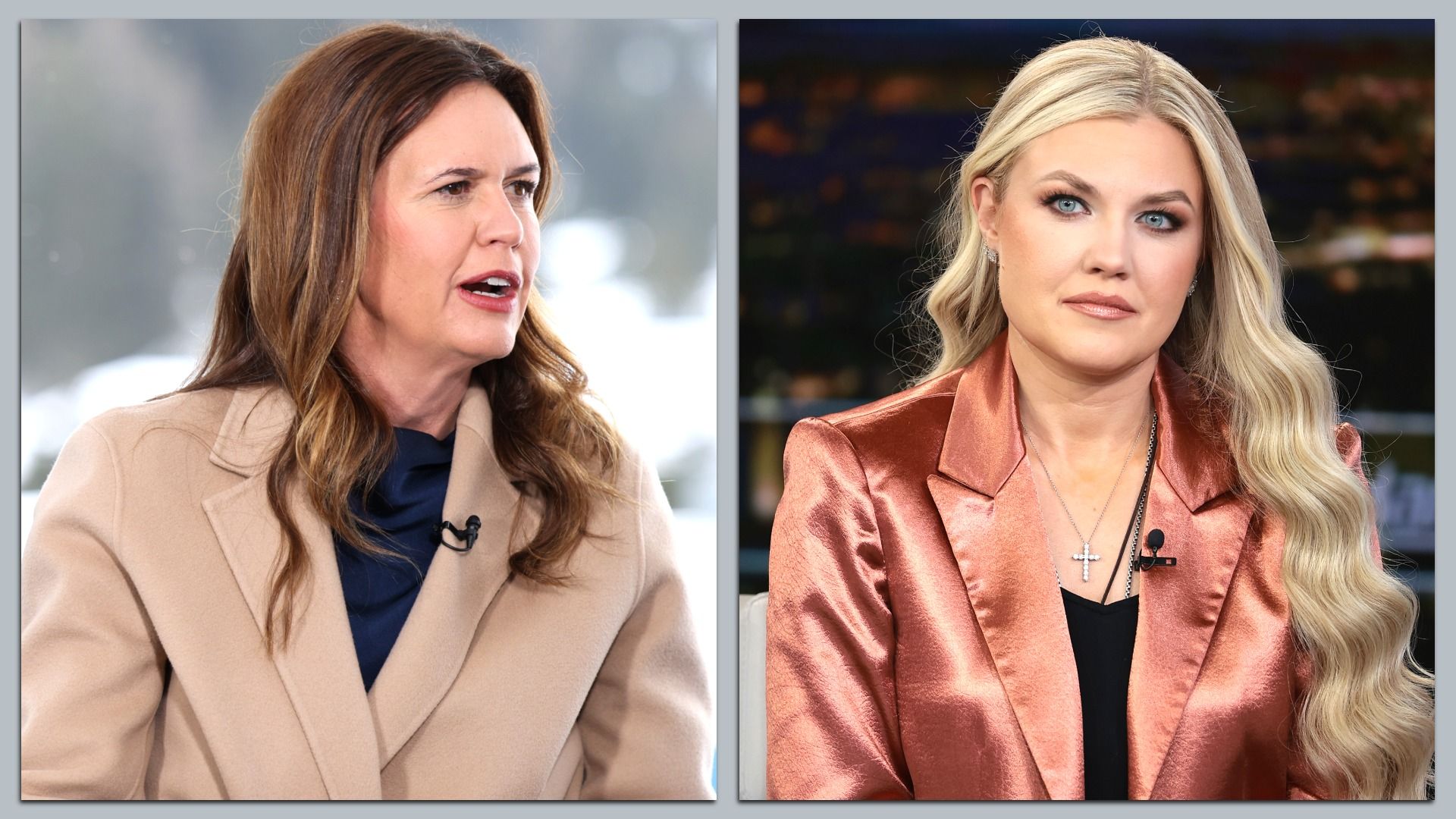 A composite photo of Gov. Sarah Huckabee Sanders and Erika Kirk.