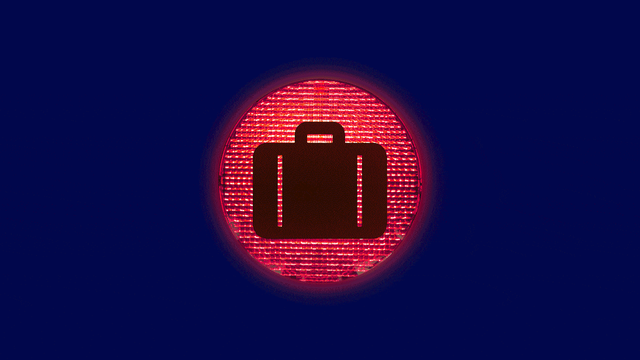 Animated illustration of a traffic light changing from red to yellow to green with work icons