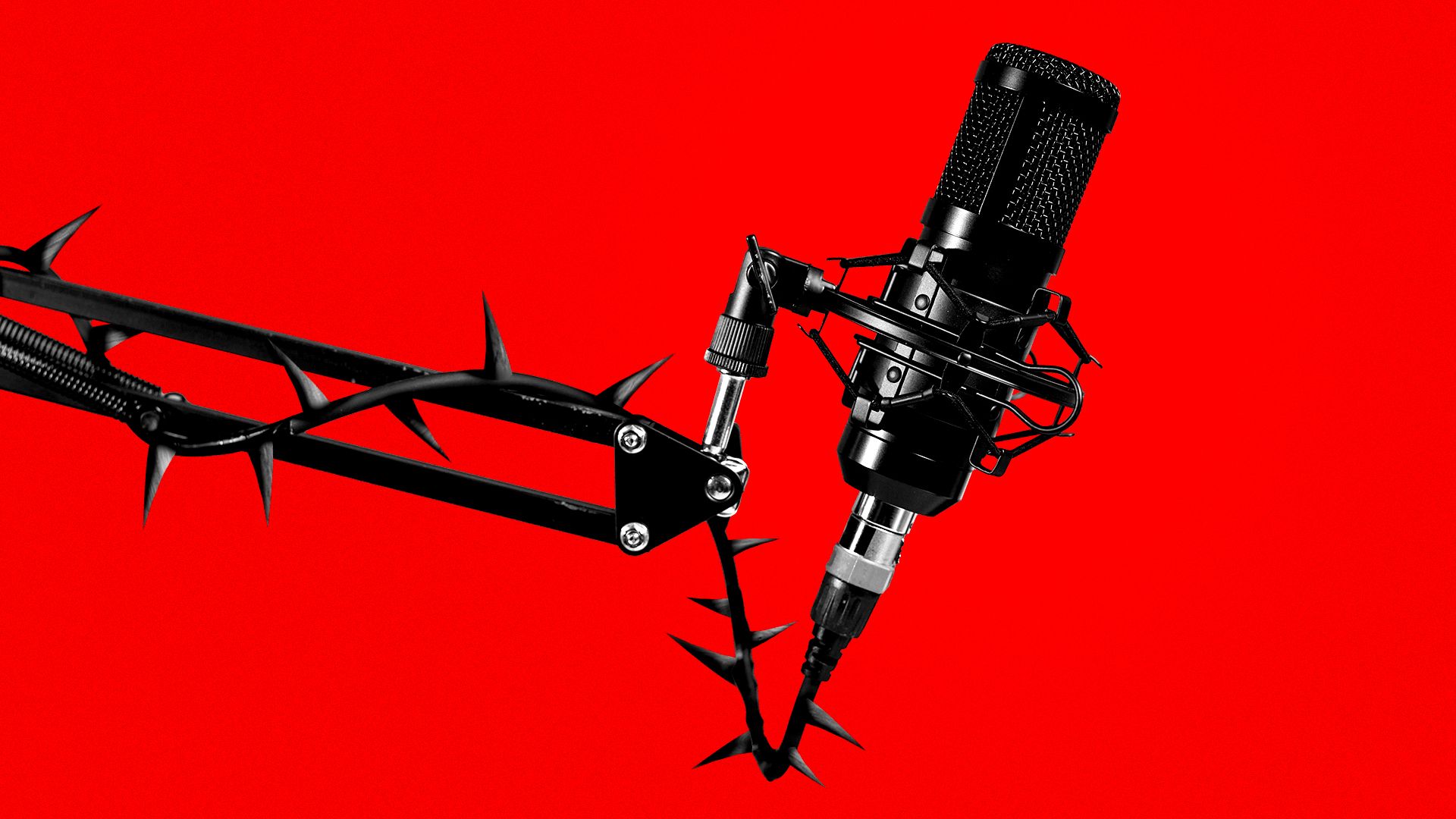 Illustration of a podcast microphone with thorns on the wires