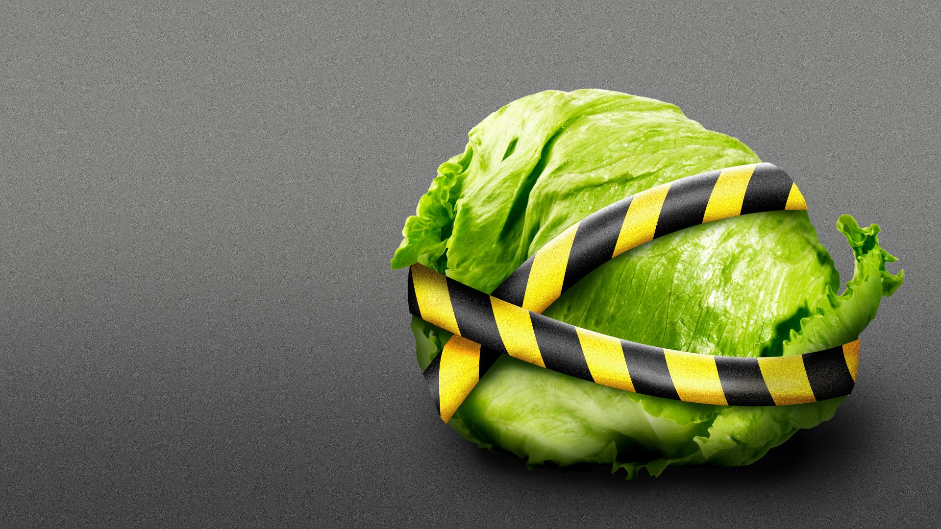 Illustration of a head of lettuce wrapped in caution tape