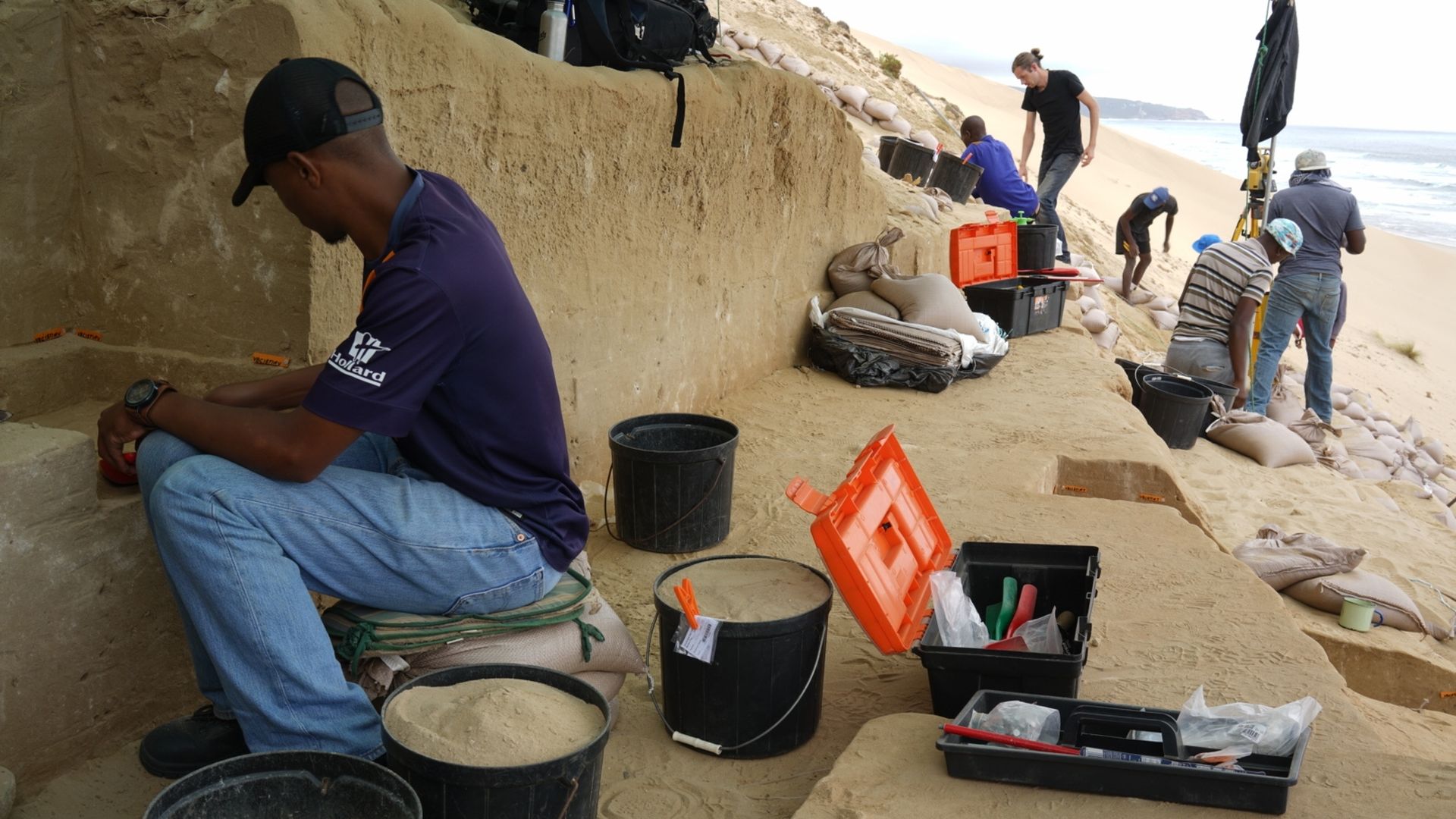 excavations at Vleesbaai that are being conducting right now, looking toward Pinnacle Point where PP5-6 is located.
