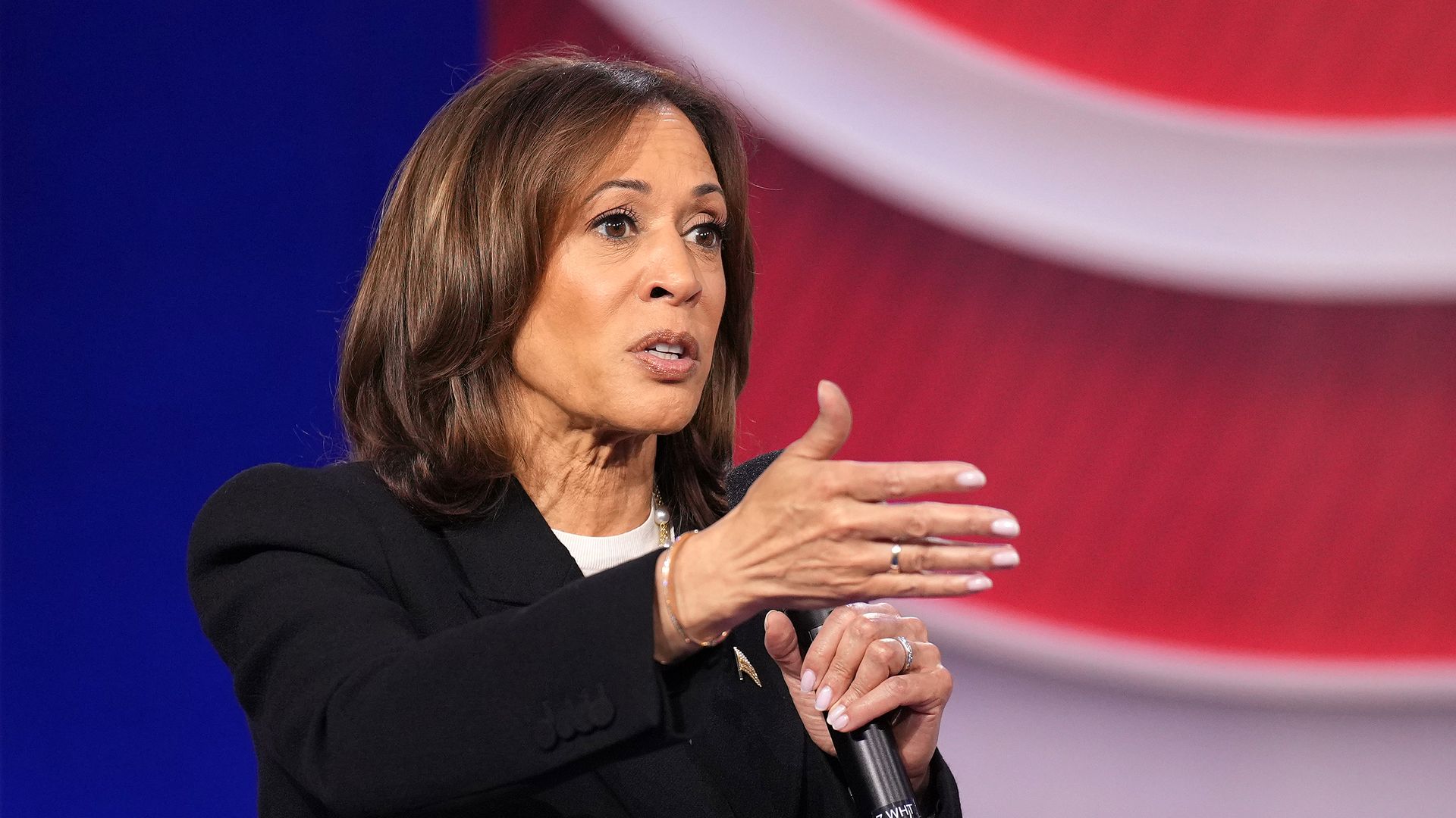 Democratic presidential candidate, U.S. Vice President Kamala Harris speaks during a CNN Presidential Town Hall at Sun Center Studios on October 23, 2024 in Aston, Pennsylvania