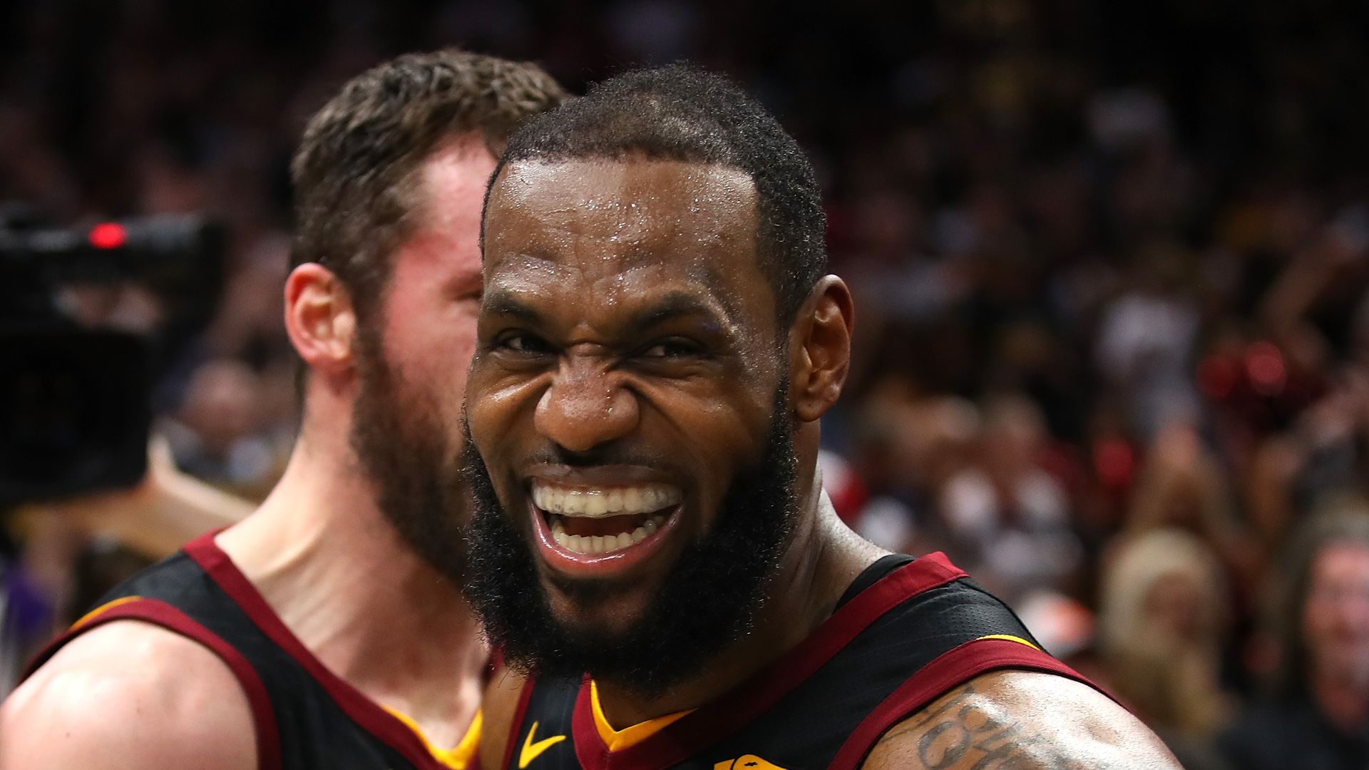 LeBron James celebrating after a game winning shot
