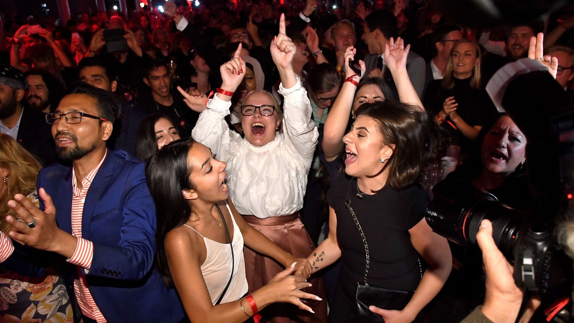 Supporters of Sweden's Social Democrat party celebrate