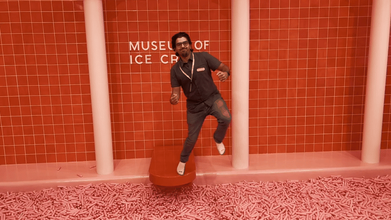 Martin dives into the sprinkle pool