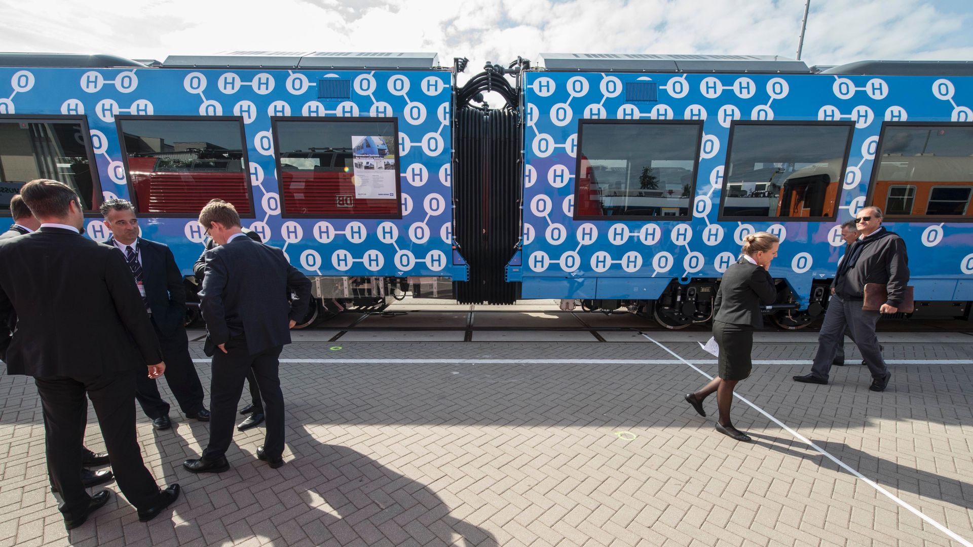 The Coradia iLint train, a CO2-emission-free regional train developed by French transport giant Alstom, is on display