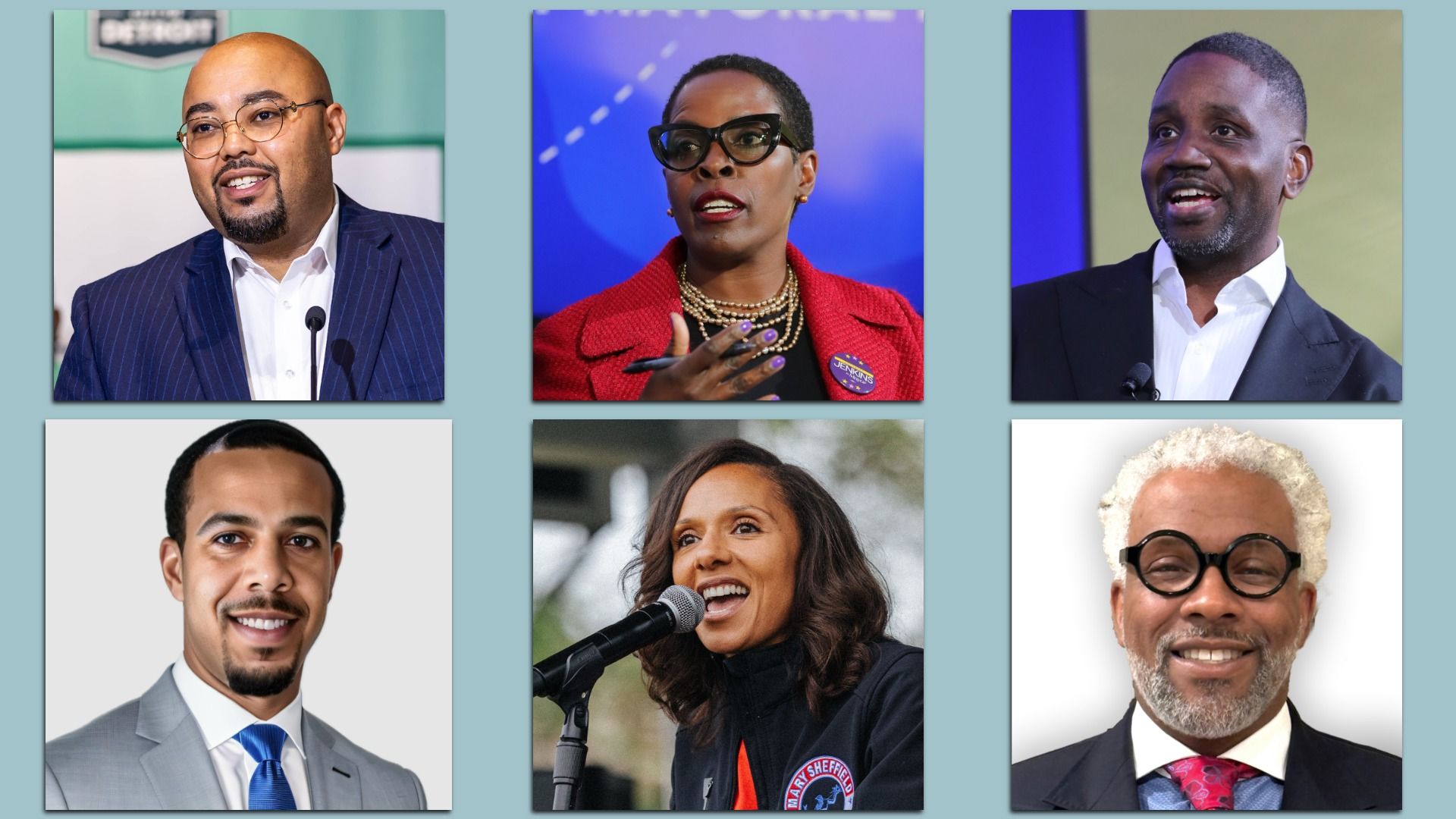 Six candidates for mayor, pictured in headshots