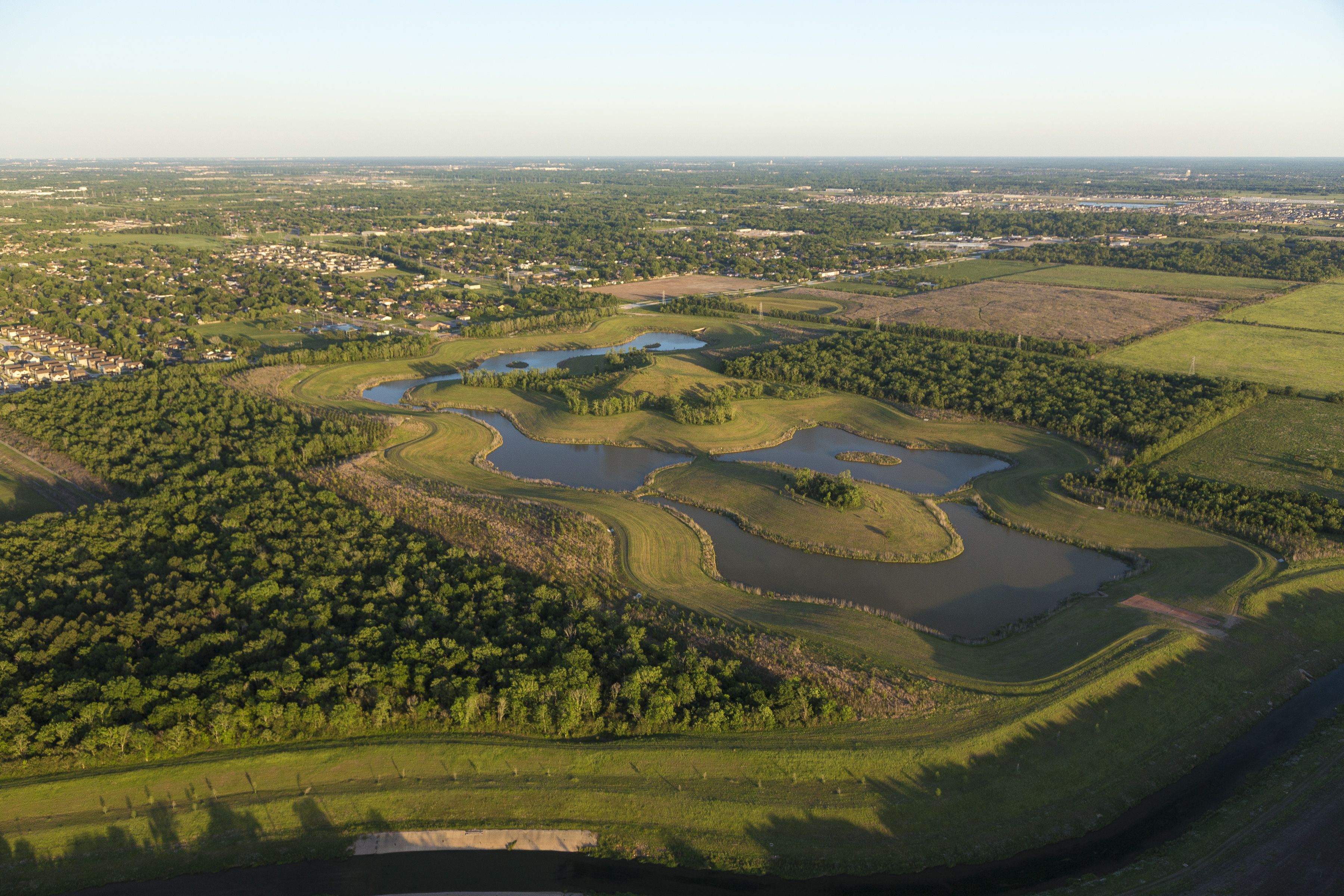 An overhead shot of a detention pond in Sunnyside that will be turned into a premier park