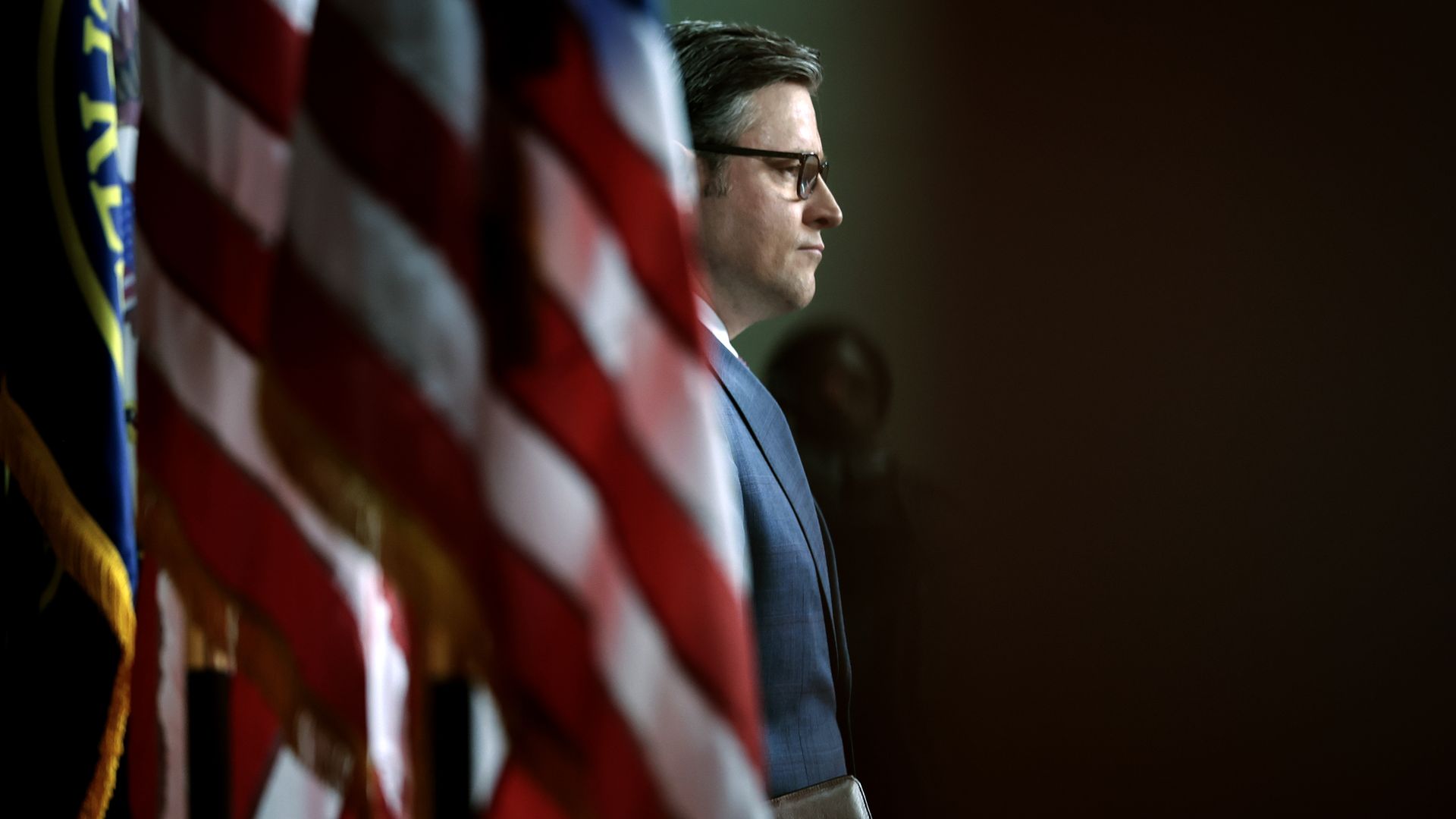 Speaker Mike Johnson attends a press conference at the Capitol yesterday.