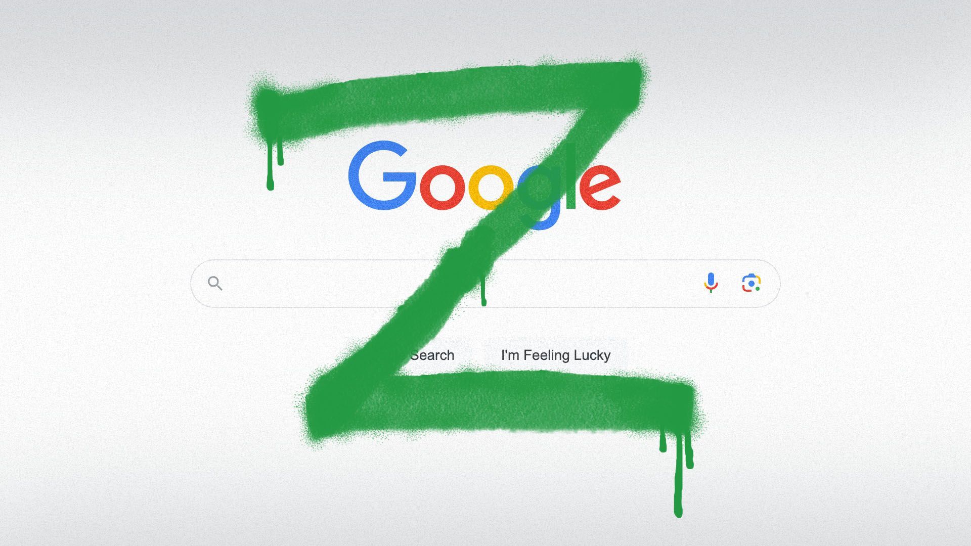 Illustration of the Google searching page with a big "Z" spray painted on top of it