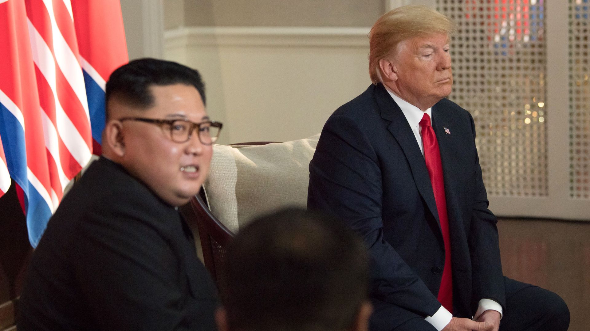 North Korea's leader Kim Jong Un and President Donald Trump at their historic U.S.-North Korea summit in Singapore in June. 