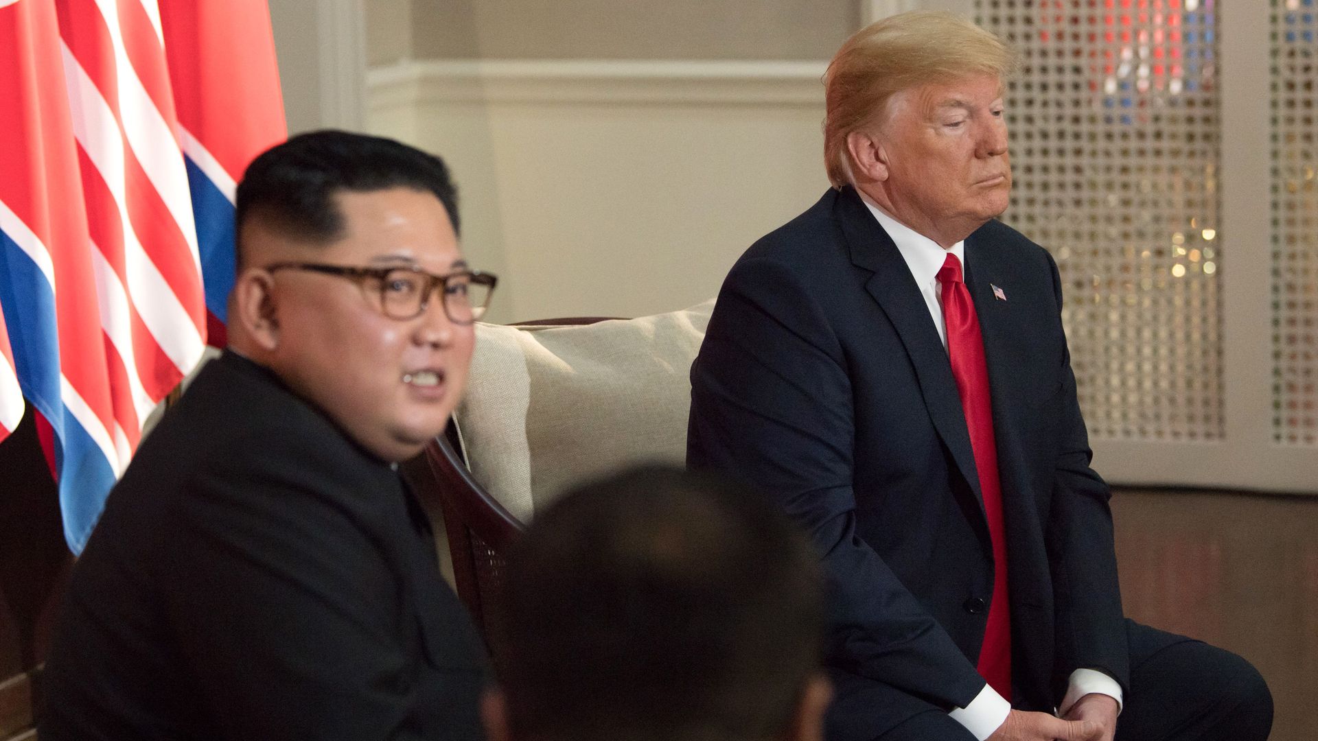 North Korea's leader Kim Jong Un and President Donald Trump at their historic U.S.-North Korea summit in Singapore in June.