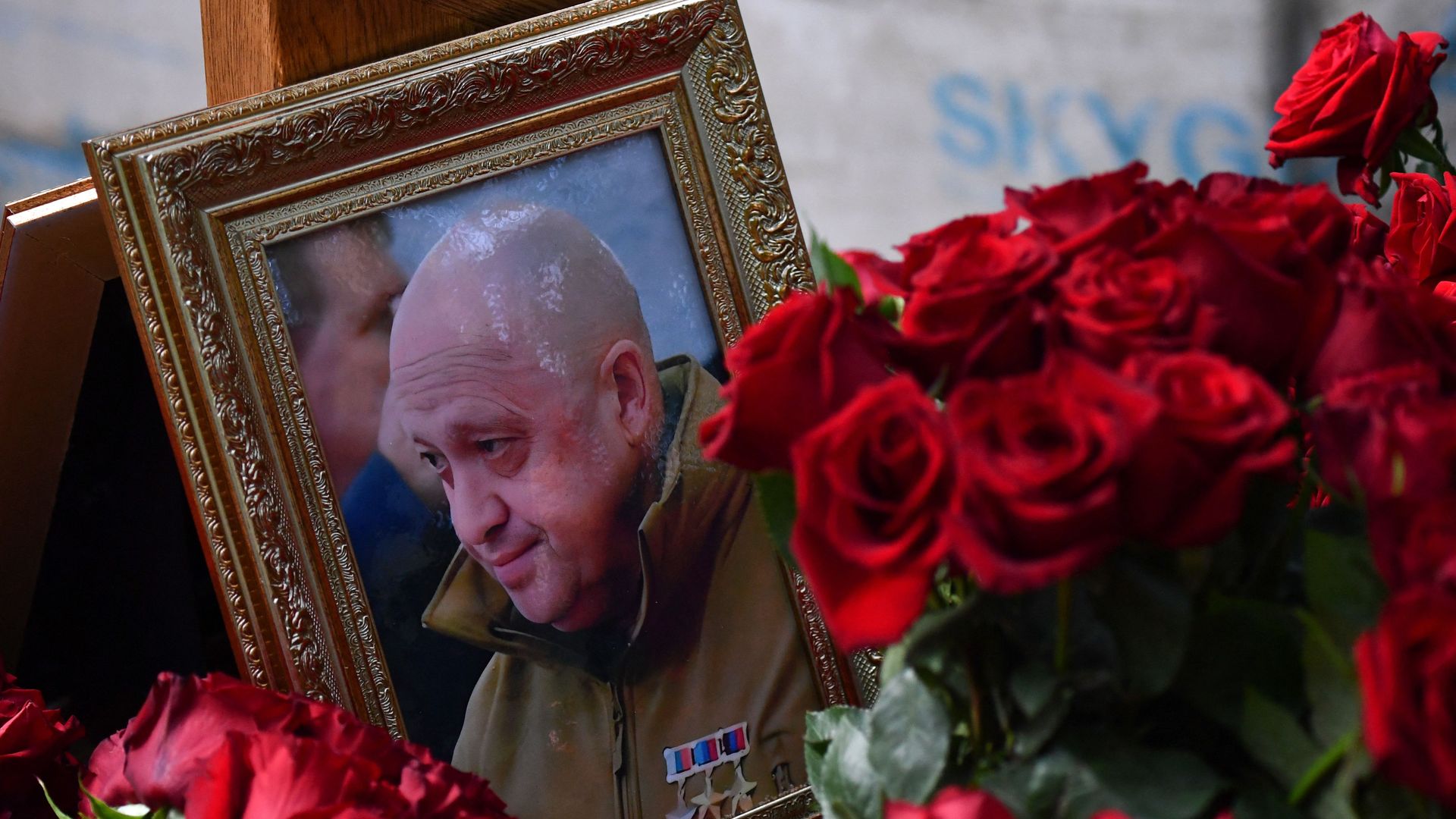 A view shows the grave of Wagner private mercenary group chief Yevgeny Prigozhin, who was killed in a private jet crash in the Tver region last week, at the Porokhovskoye cemetery in Saint Petersburg on August 30, 2023