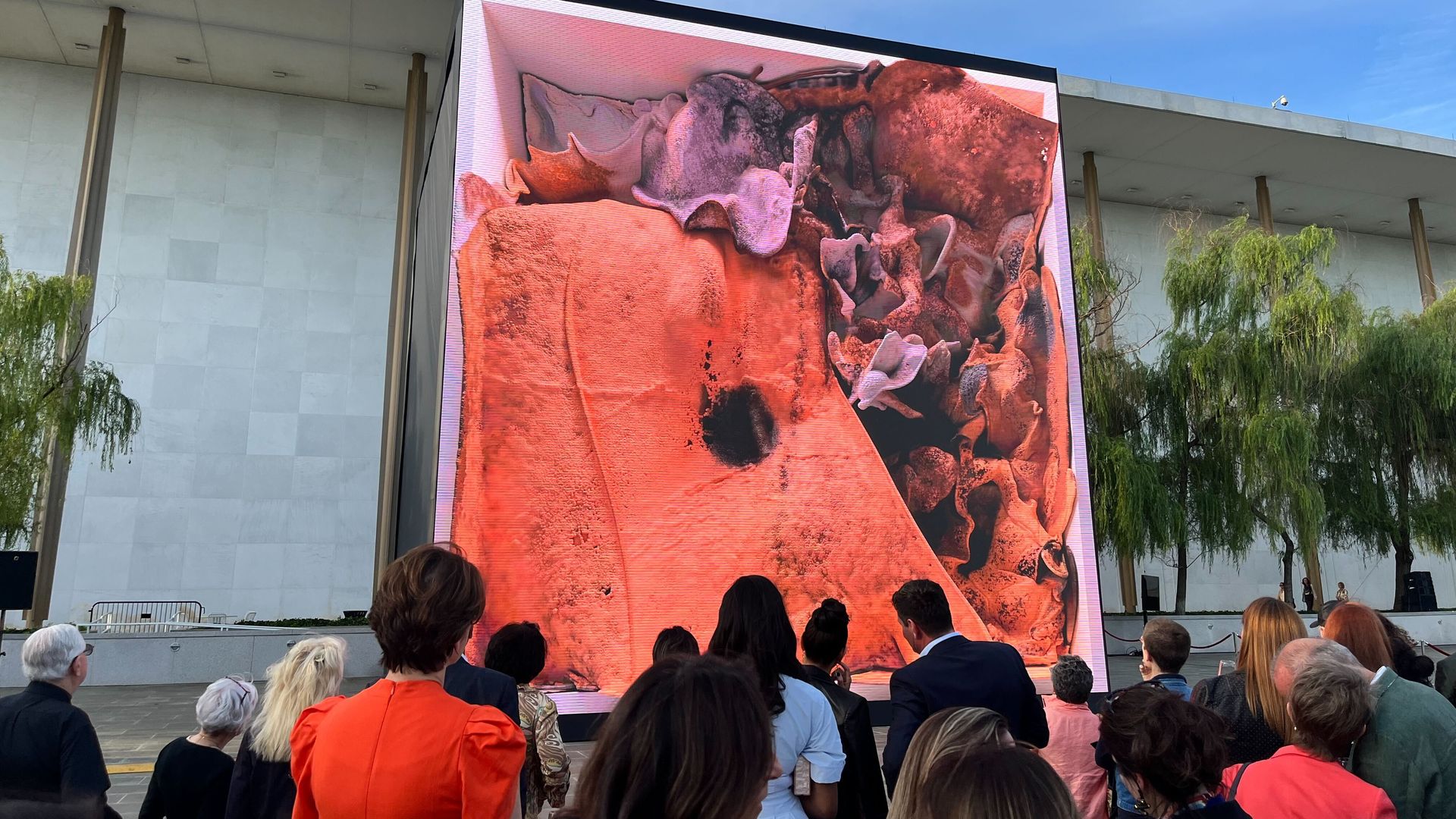 Viewers look at the artwork