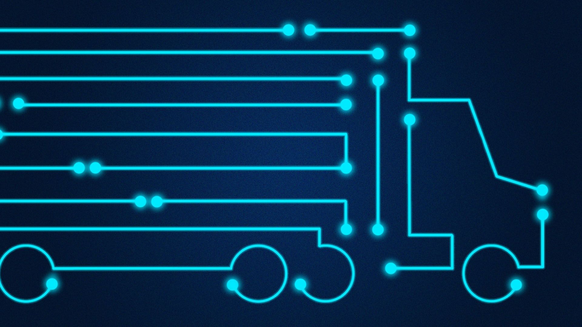 illustration of circuit board connectors forming the shape of a tractor trailer