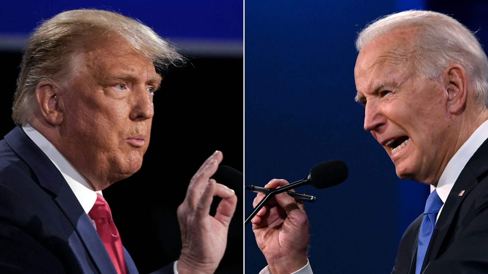 Biden and Trump split screen