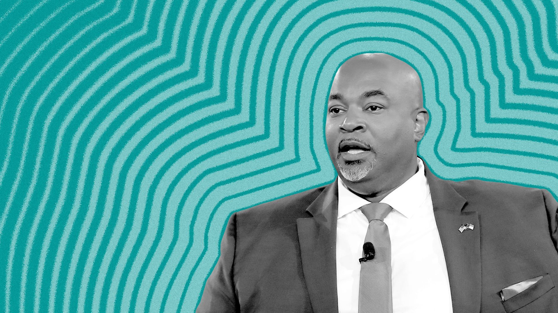 Photo illustration of North Carolina Lieutenant Governor Mark Robinson with lines radiating from him.