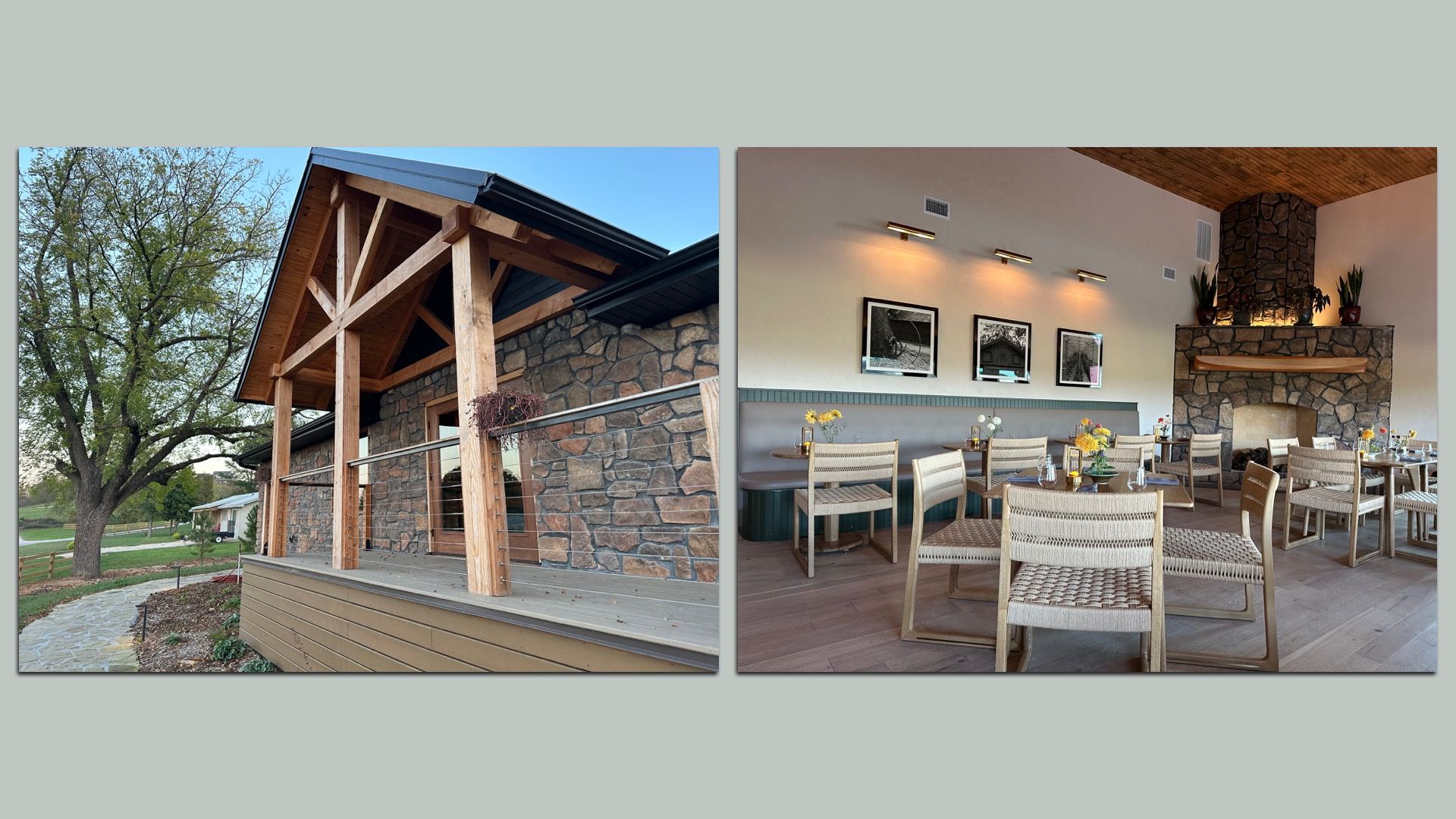 photos of exterior and interior of restaurant