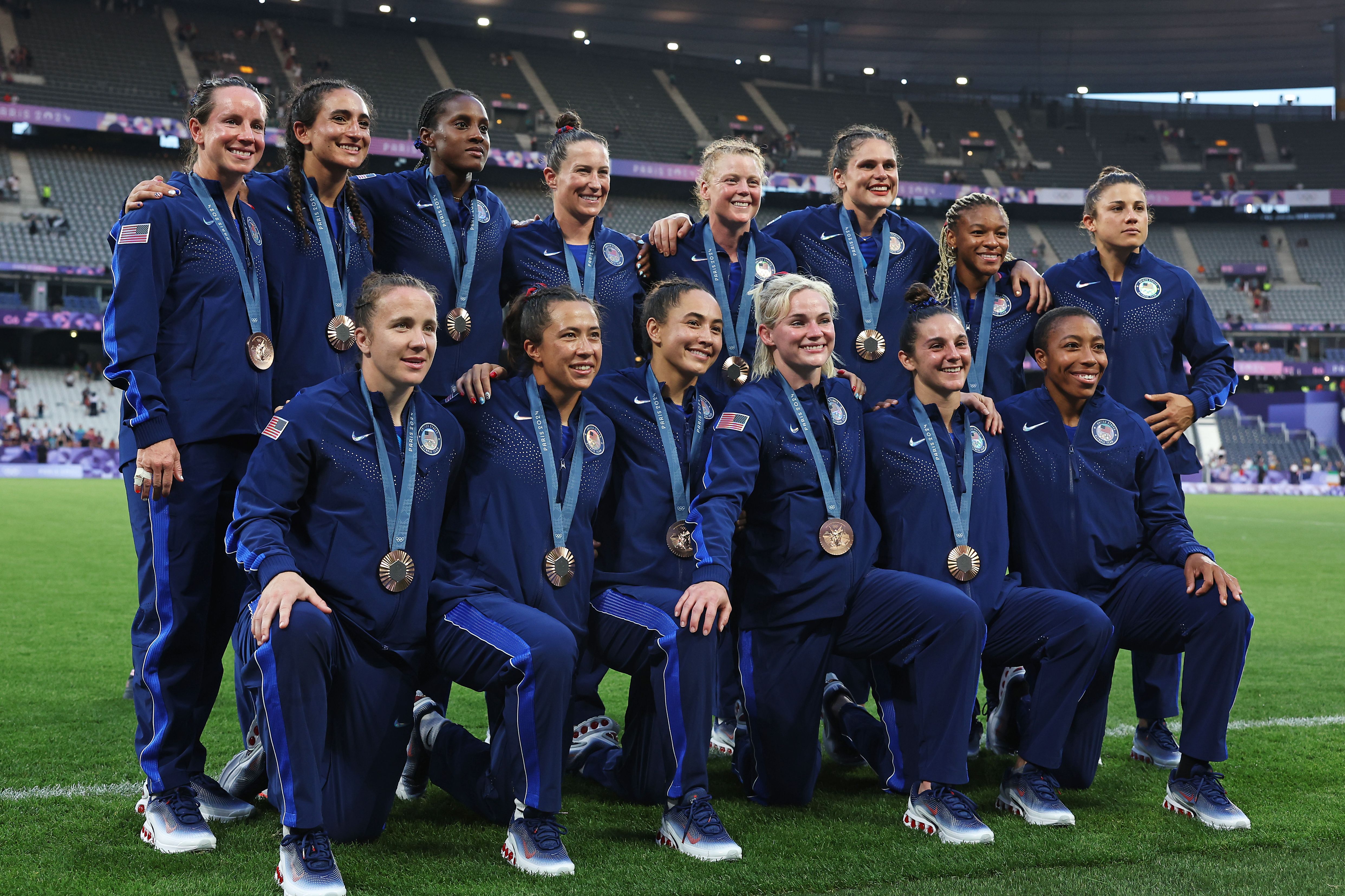 Team USA rugby sevens celebrates winning bronze in Paris.
