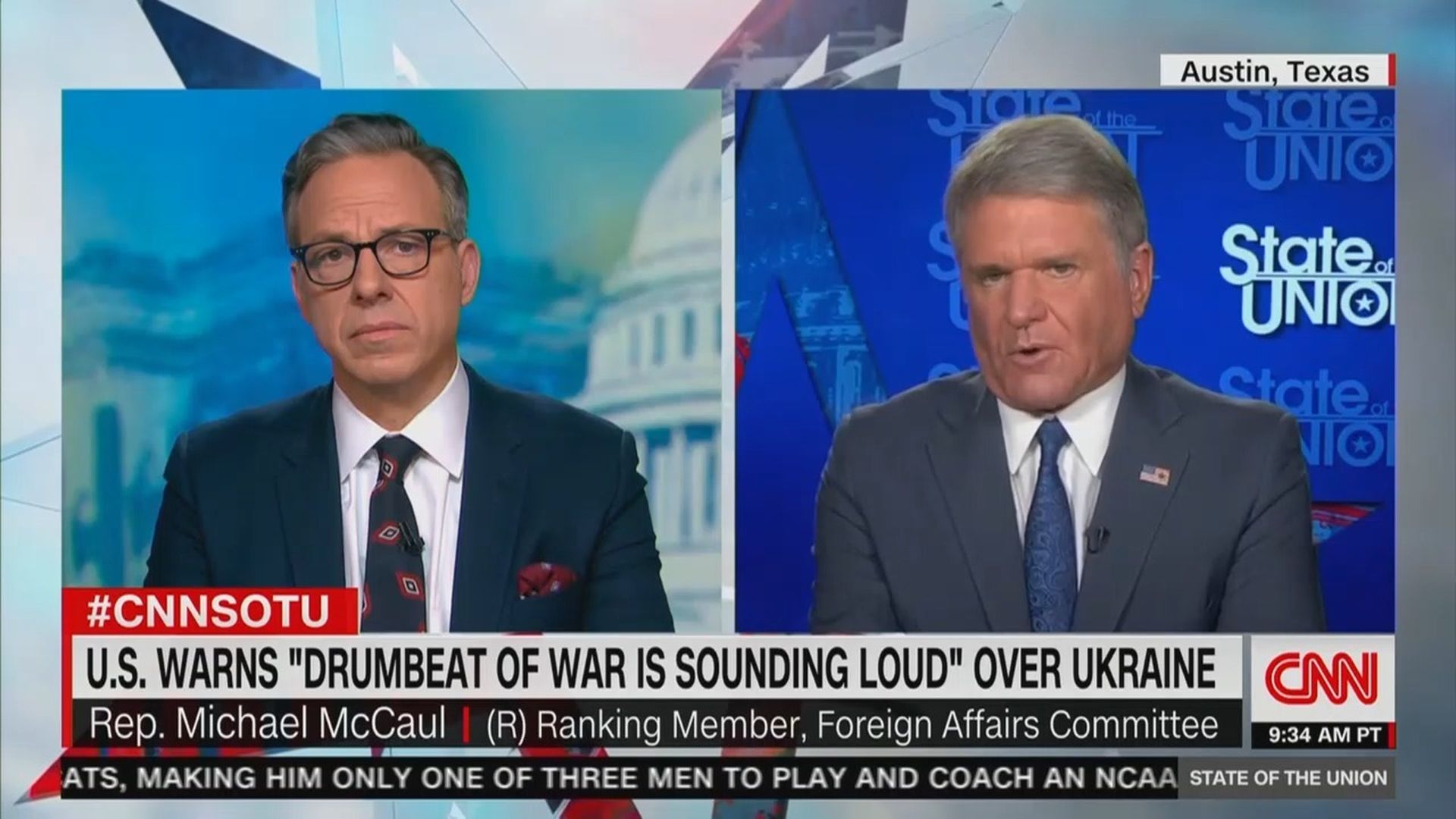 Rep. Michael McCaul is seen speaking with Jake Tapper on CNN's "State of the Union."