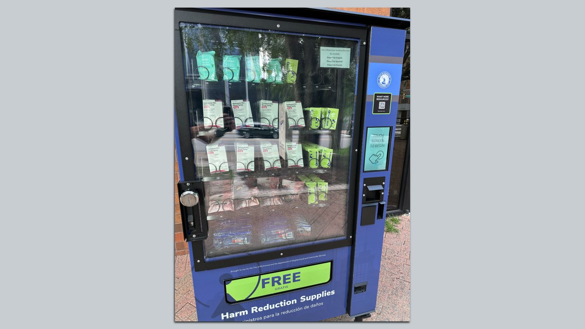 A vending machine with medical looking things in it