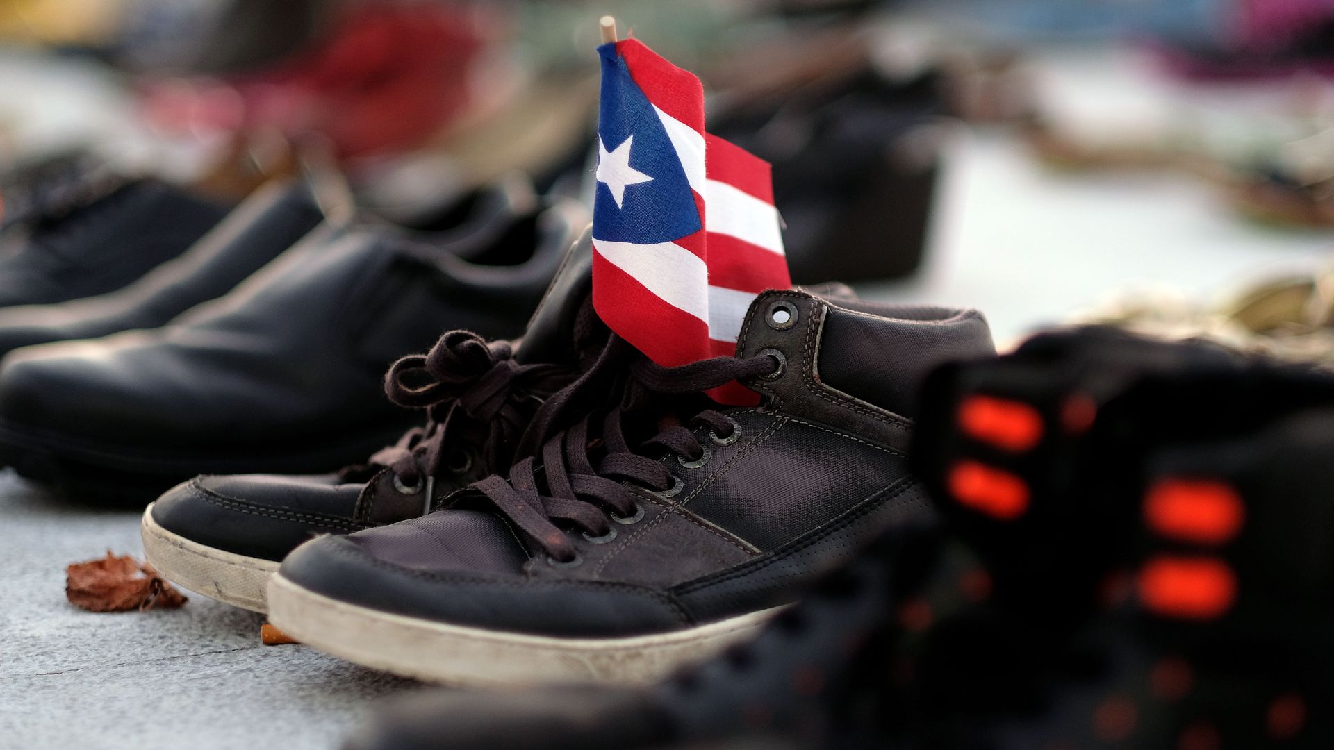 A Puerto Rican flag in a pair of shoes.