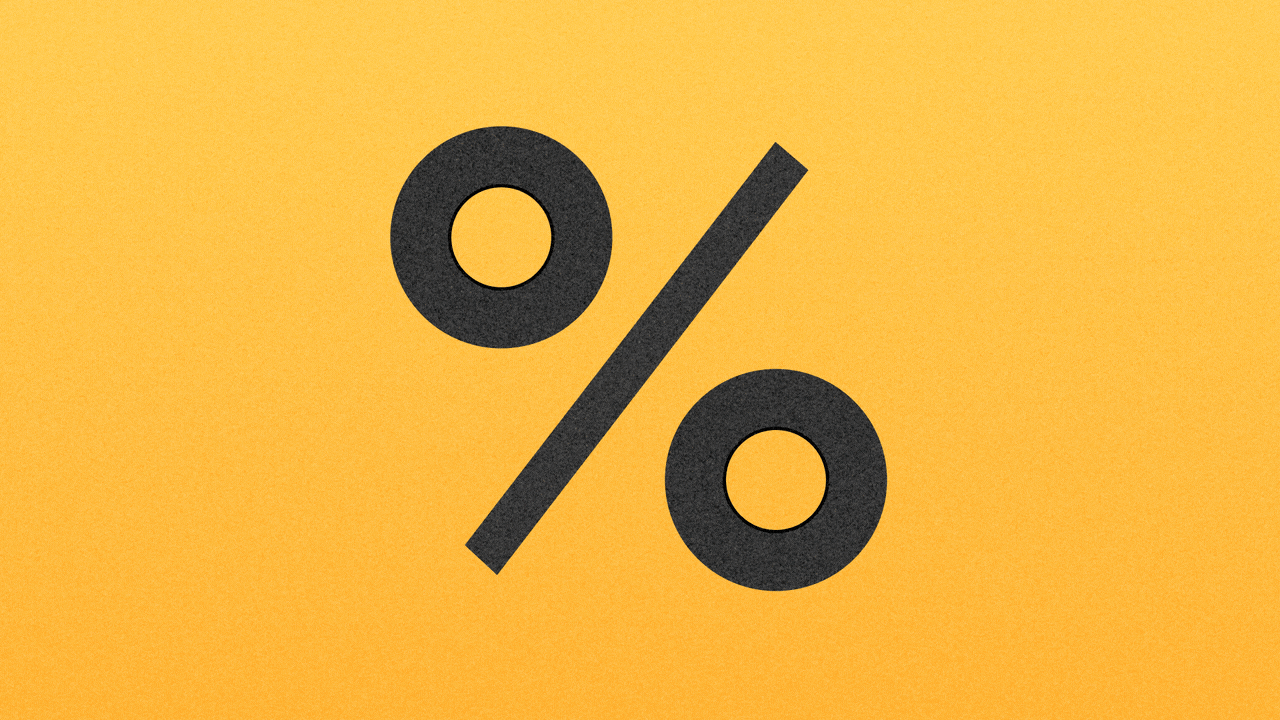 Animated illustration of a percent sign. The circles rotate to reveal swearing emojis.
