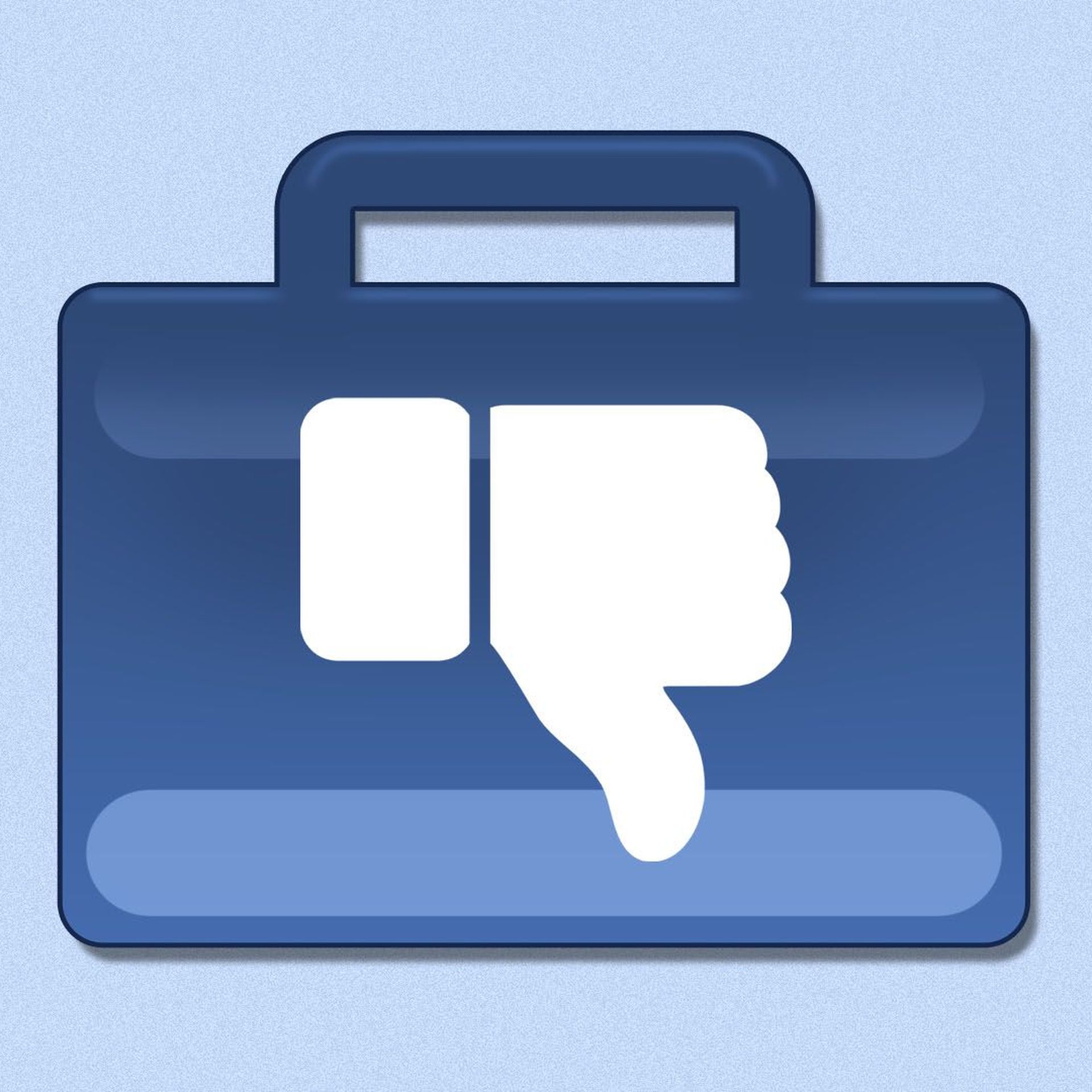 Illustration of a facebook like icon shaped like a briefcase with a thumb pointing down