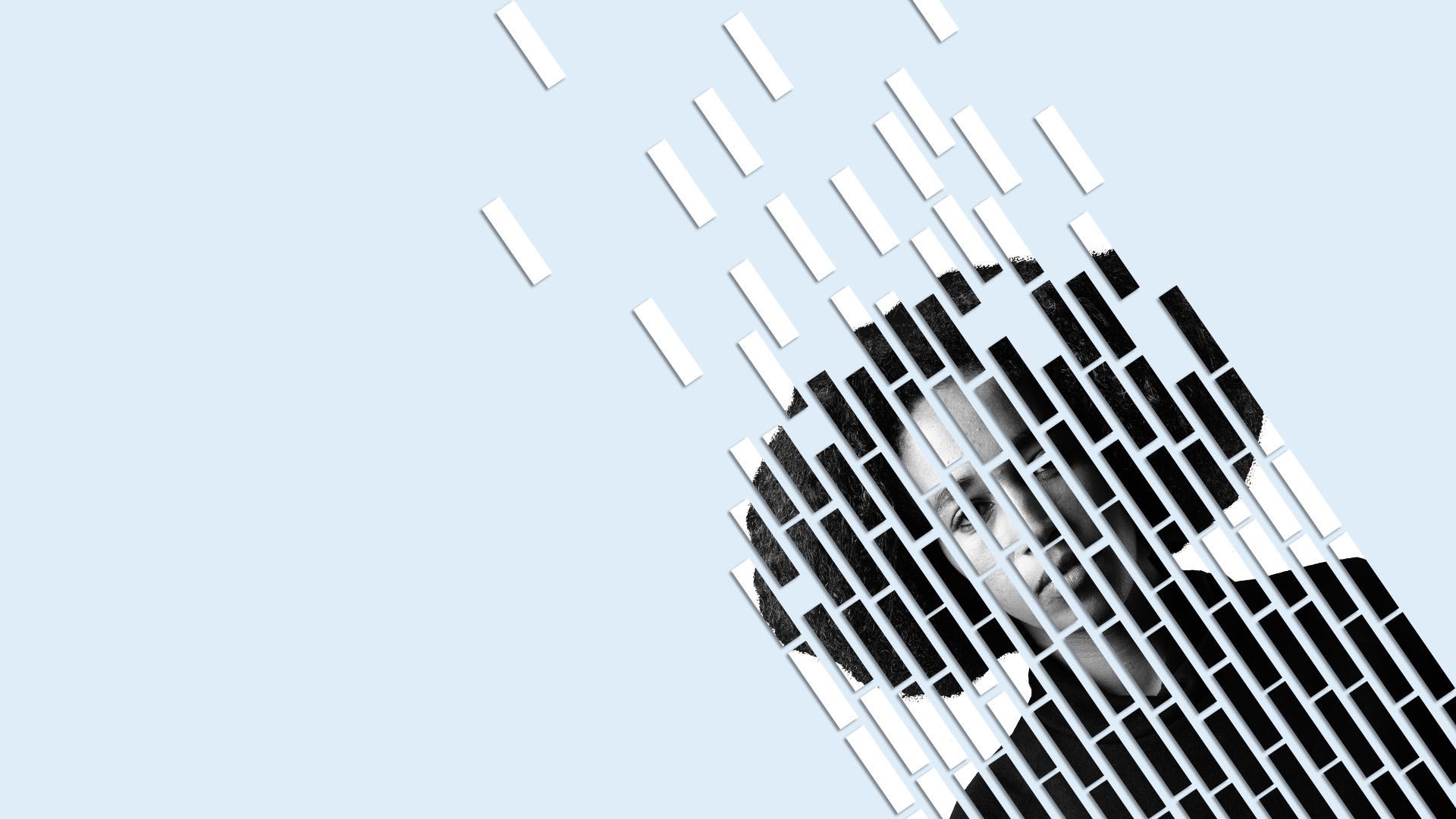 An illustration of a woman's face being turned into digital threads