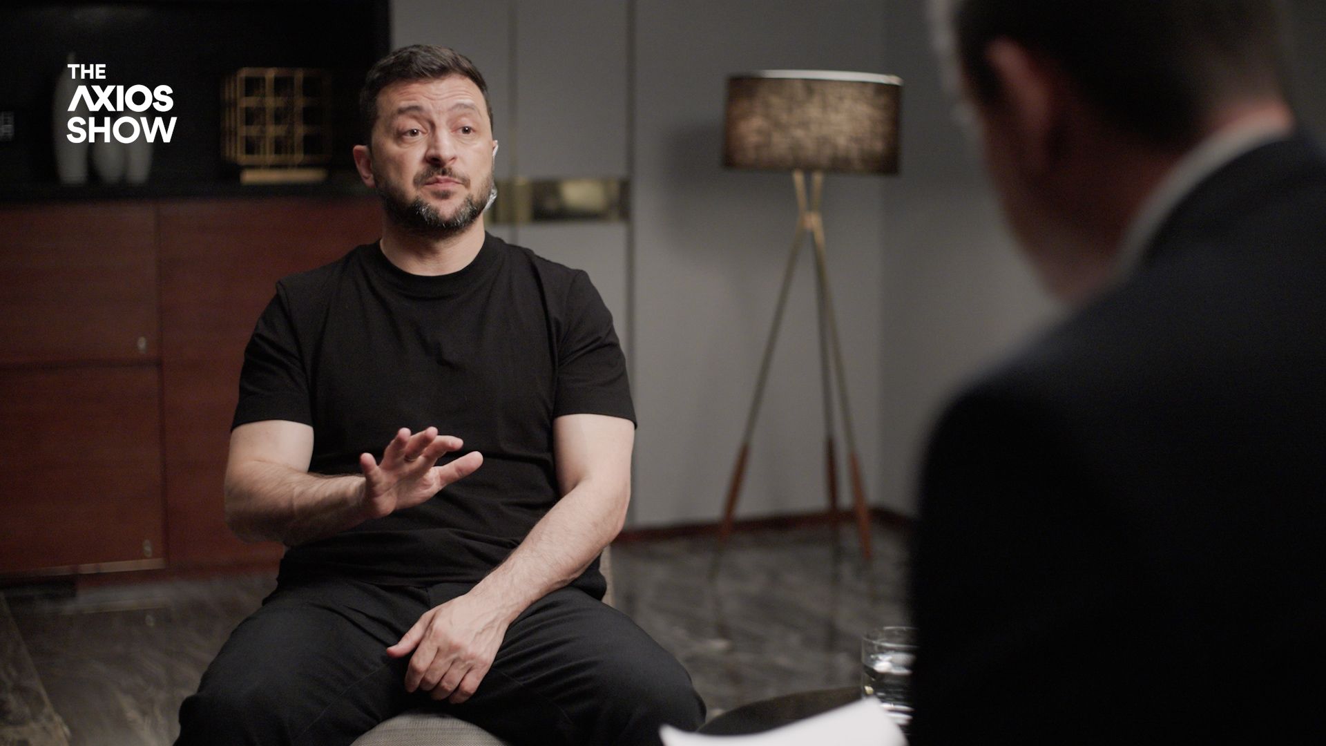 Axios' Barak Ravid interviews Ukrainian President Volodymyr Zelensky for "The Axios Show" in New York on Wednesday. 