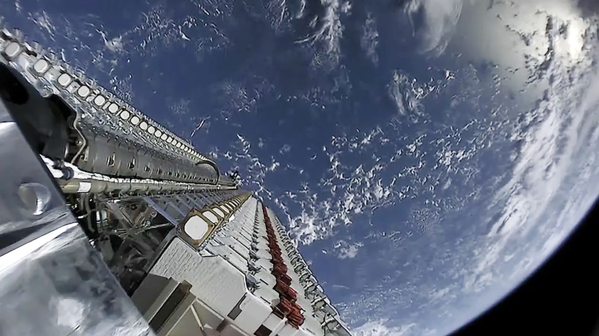 Photo of the SpaceX Starlink satellites being deployed in Earth orbit