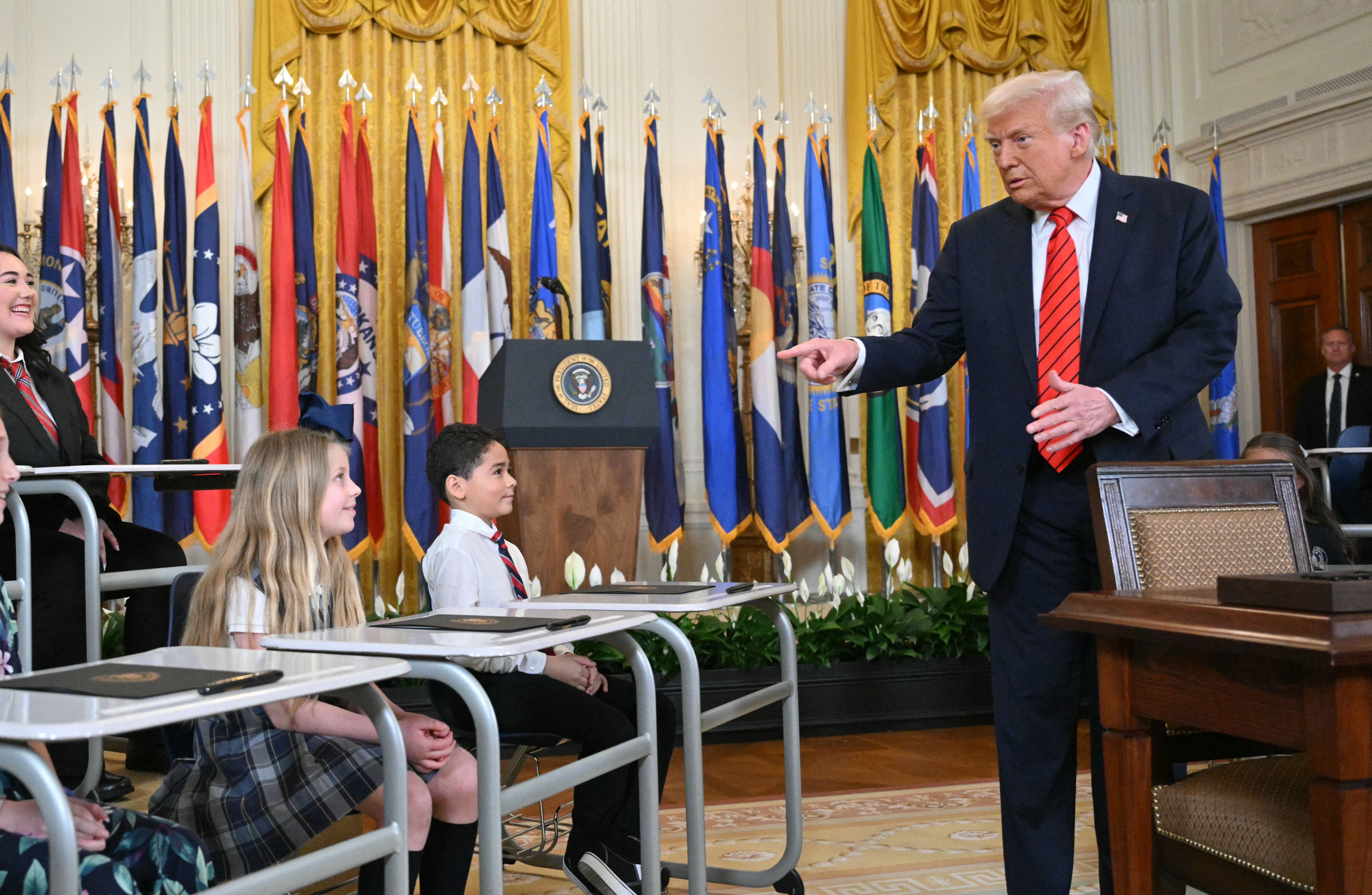 US President Donald Trump attends an education event before signing an executive order in the East Room of the White house in Washington, DC, on March 20, 2025. (Photo by Mandel NGAN / AFP) (Photo by MANDEL NGAN/AFP via Getty Images)