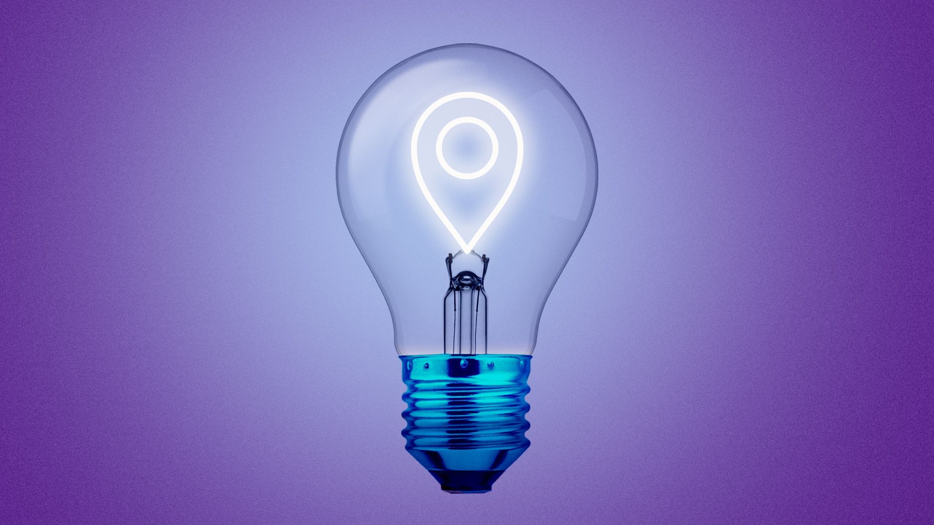 Illustration of a lightbulb with a location icon for the filament