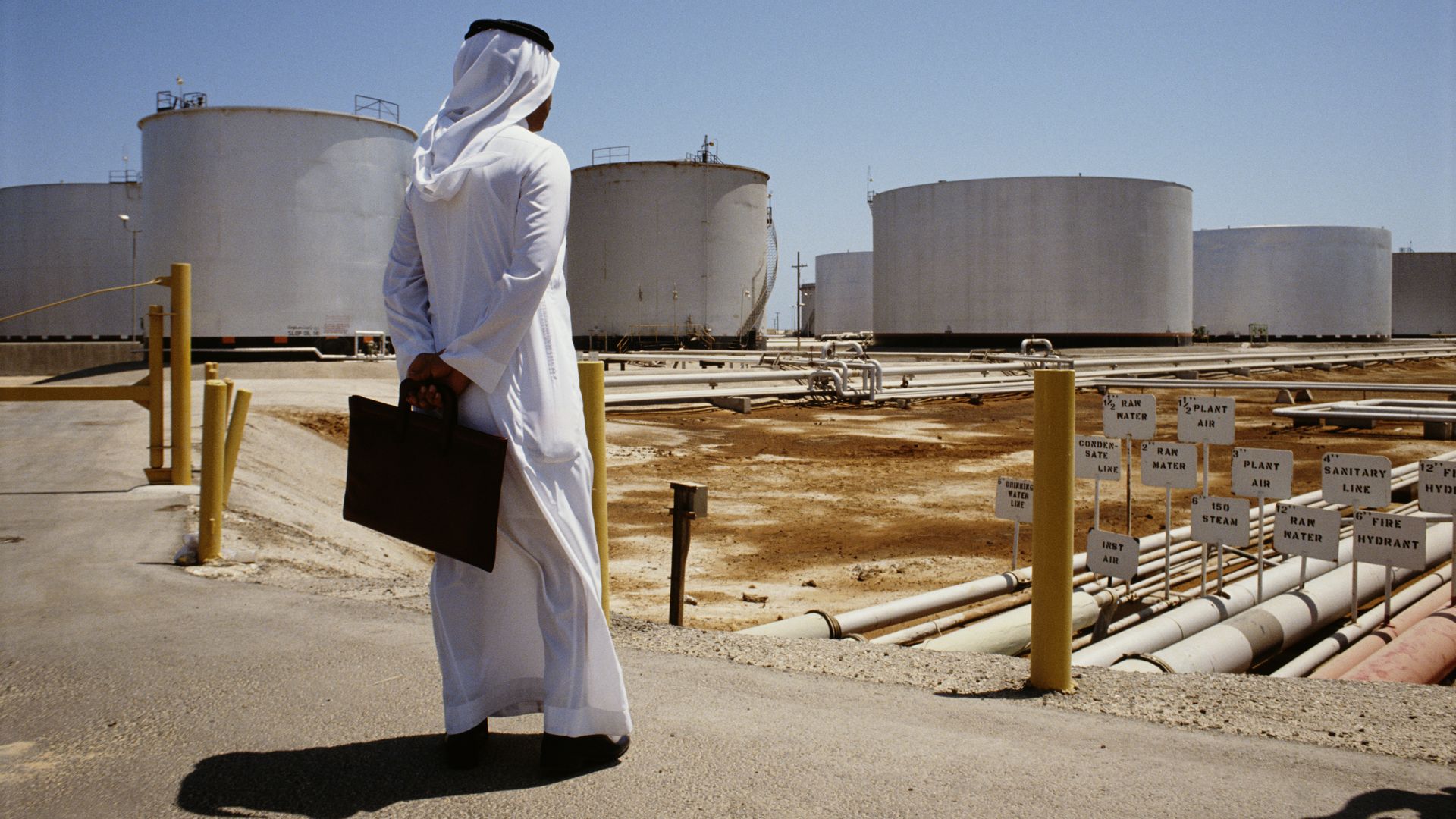 A view of the Aramco oil refinery in Saudi Arabia, 1990.