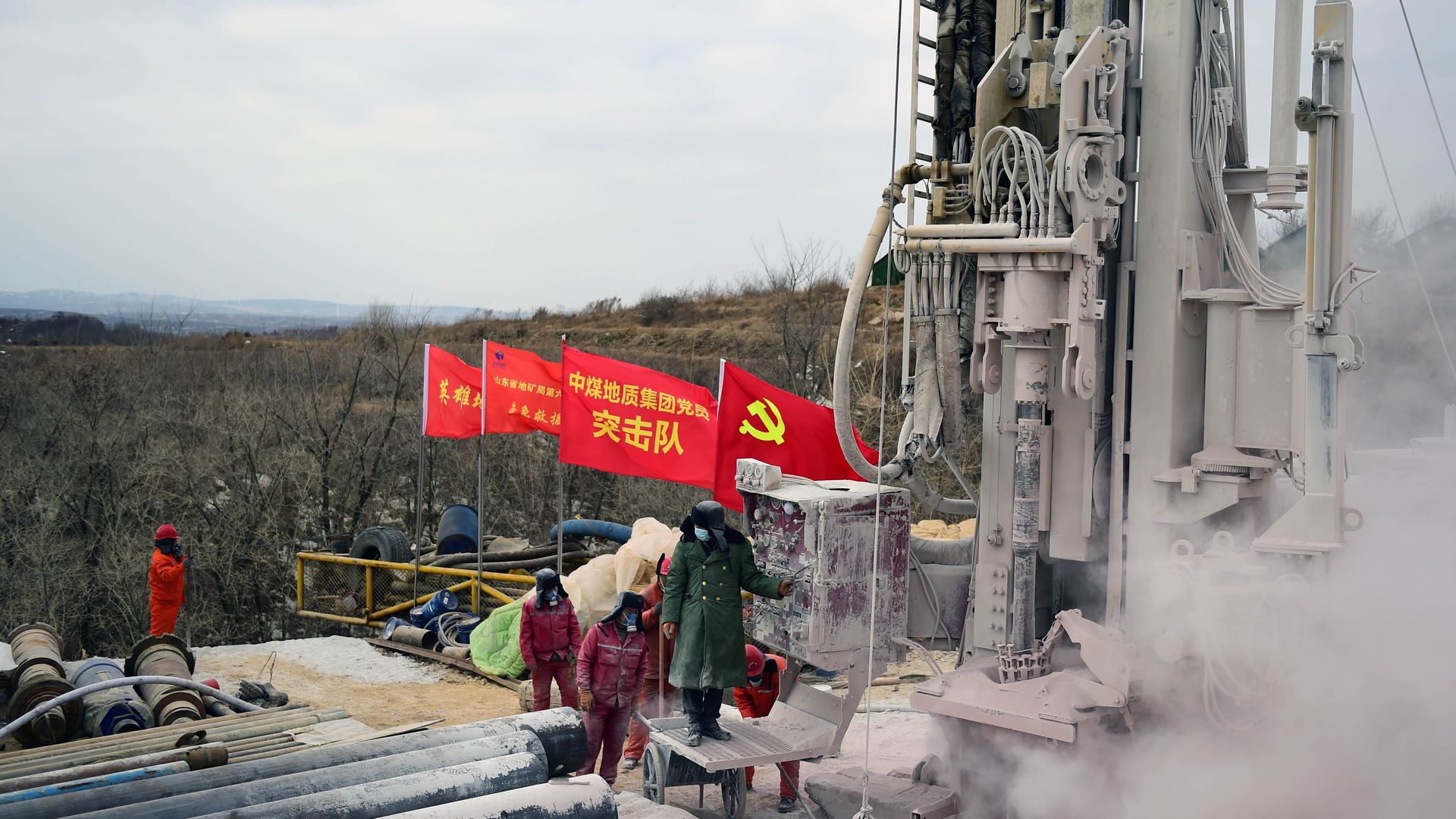 Rescuers work at the explosion site of a gold mine on January 20, 2021 in Qixia, Shandong Province of China.