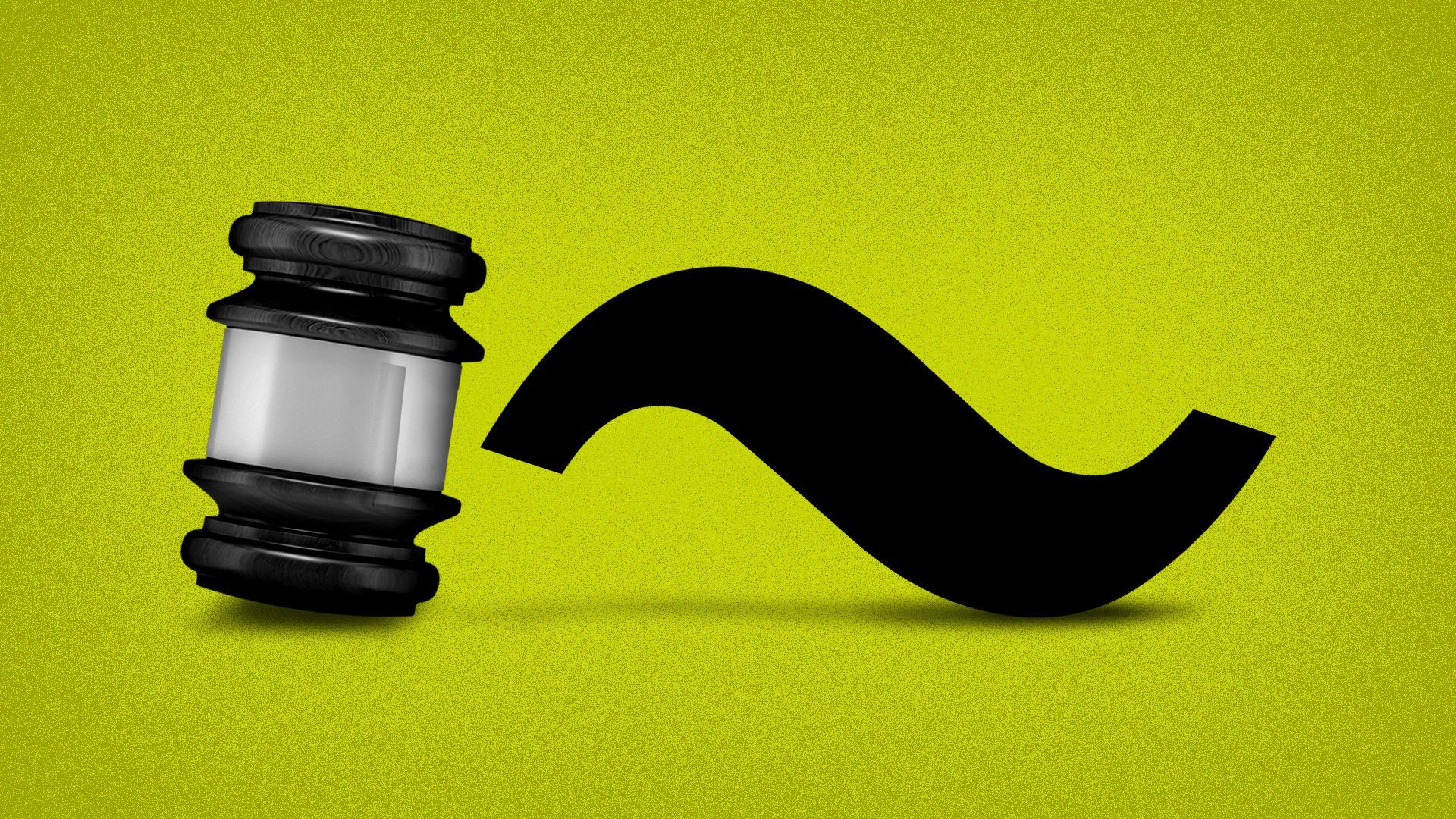 Illustration of a gavel, but the handle is a large tilde symbol.