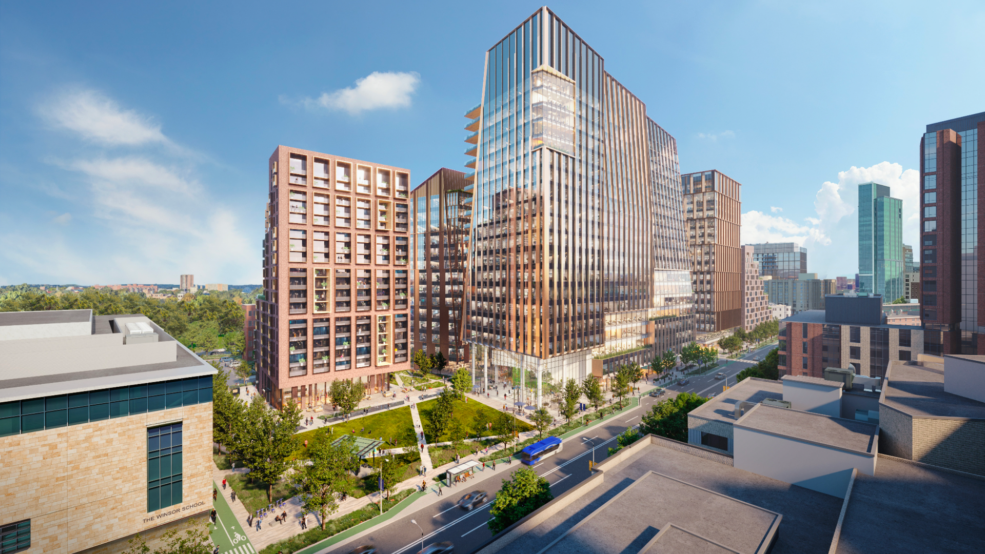 A proposed glassy-looking, mixed-use development on Brookline Avenue is set to include lab space, commercial space and 388 units.