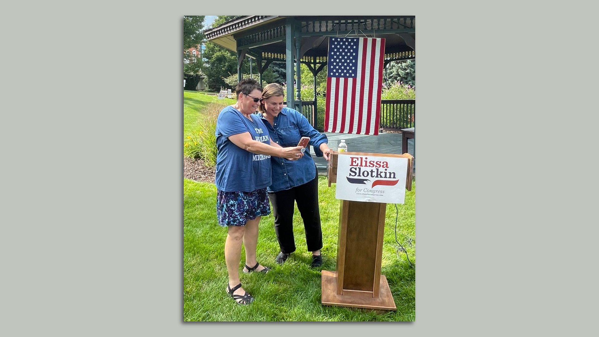 Elissa Slotkin with a supporter in Michigan