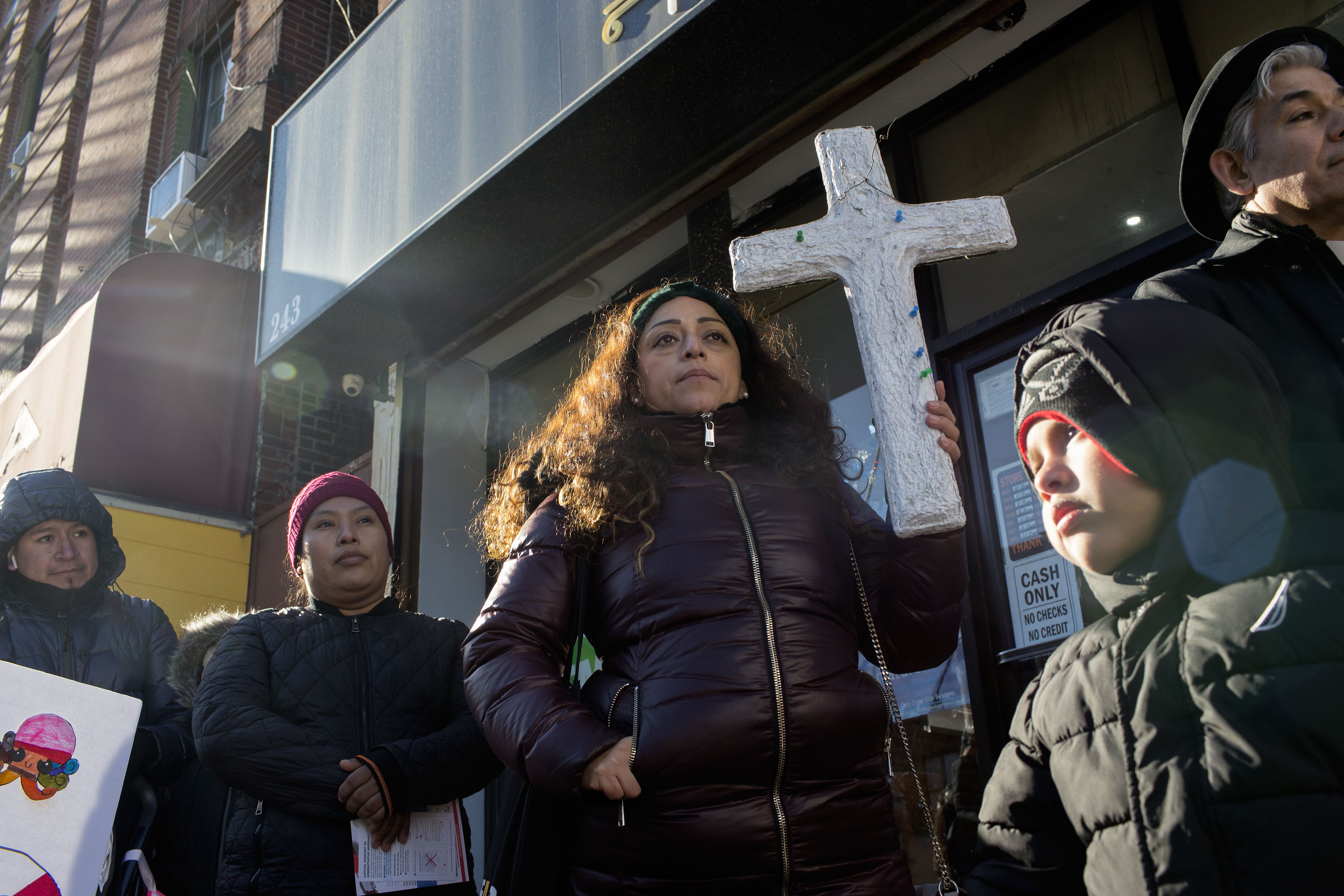 Family and friends of Javier Rodriguez hold a demonstration on MLK Day to protest Javier's recent arrest by ICE agents, on January 20, 2020 outside of his apartment in the South Bronx, New York.