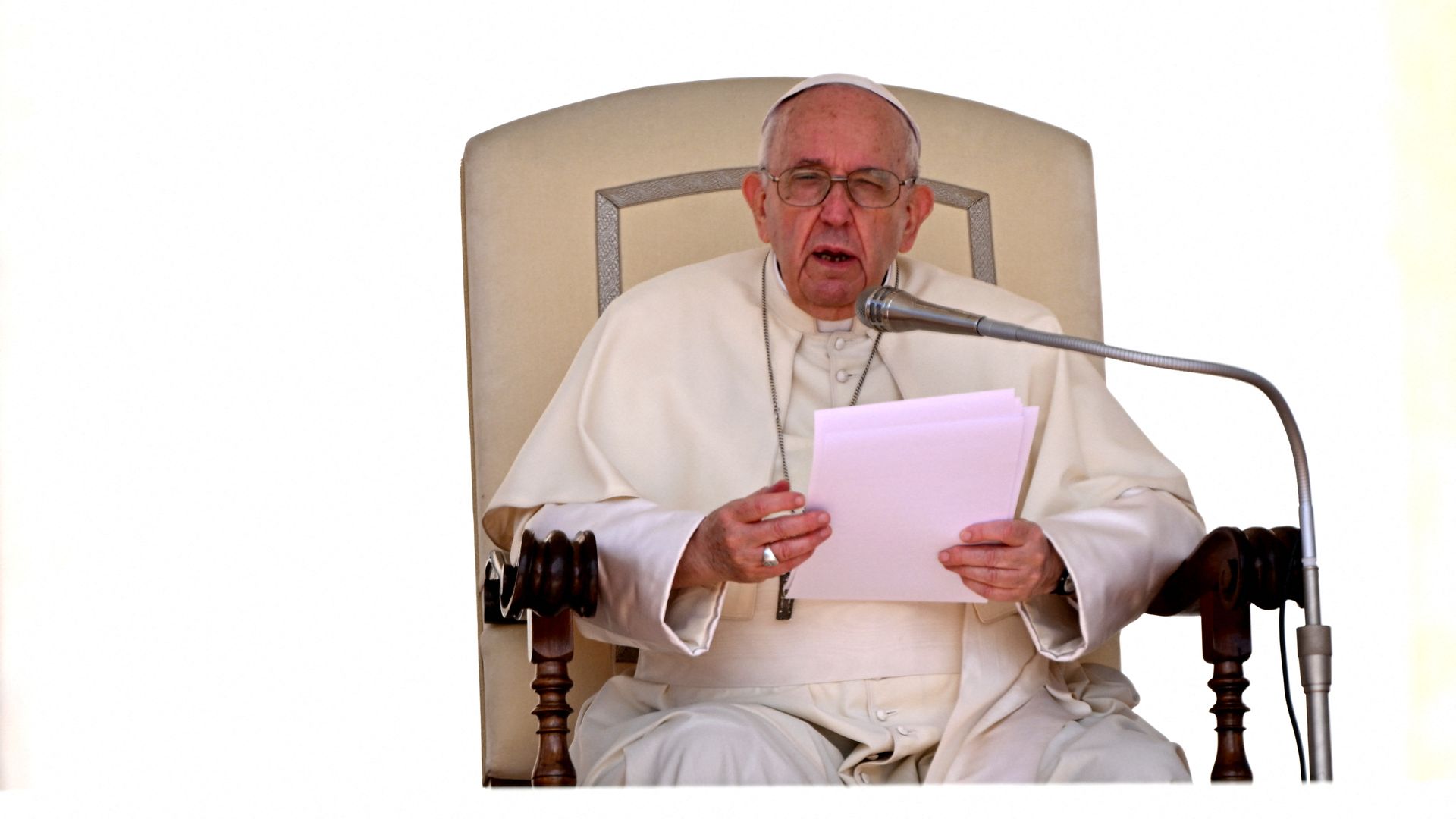 Pope Francis addressing congregants at his audience on Wednesday