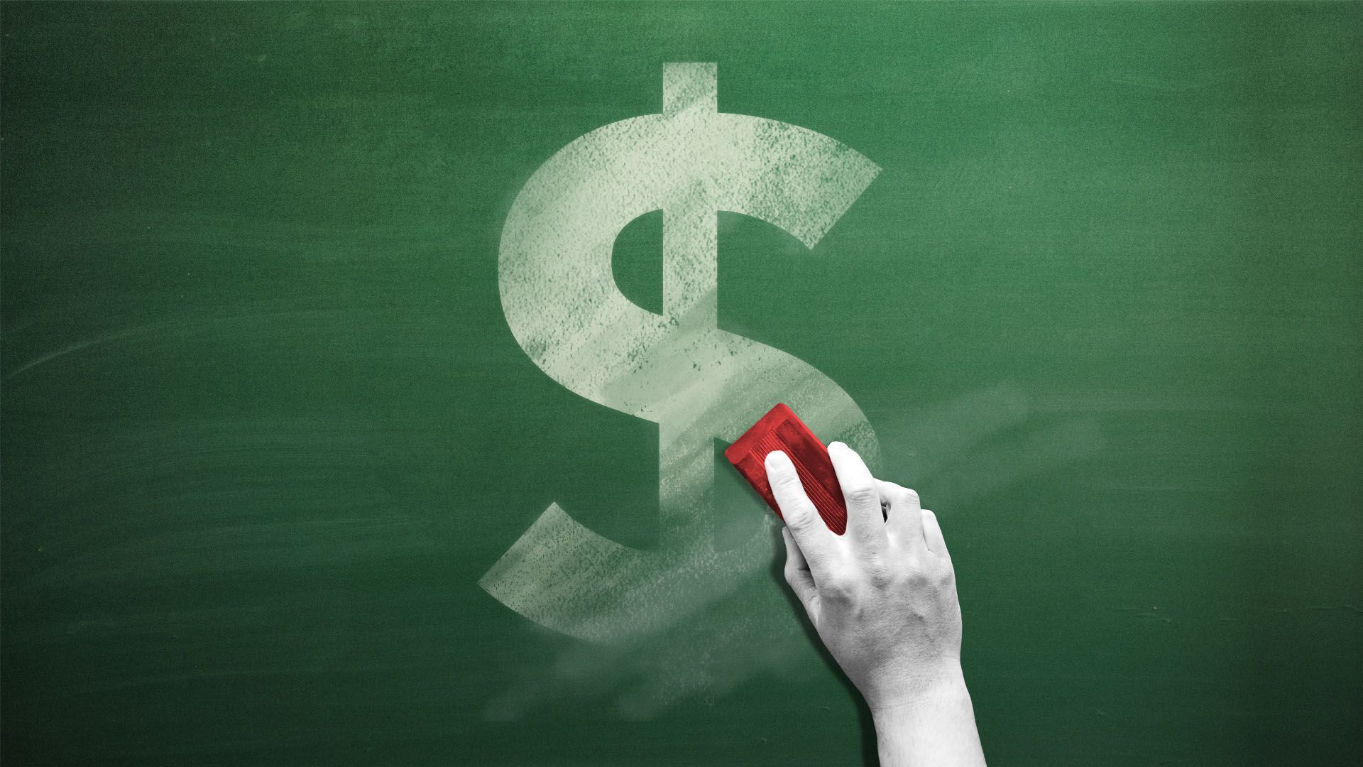 Illustration of a dollar sign on a chalkboard being erased