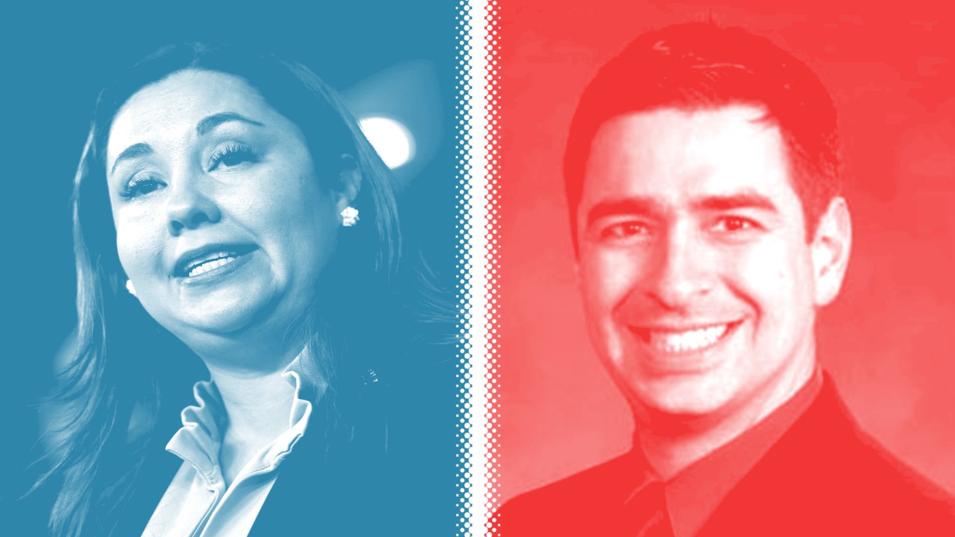 Side-by-side photos of Yadira Caraveo (D) v. Gabe Evans (R)