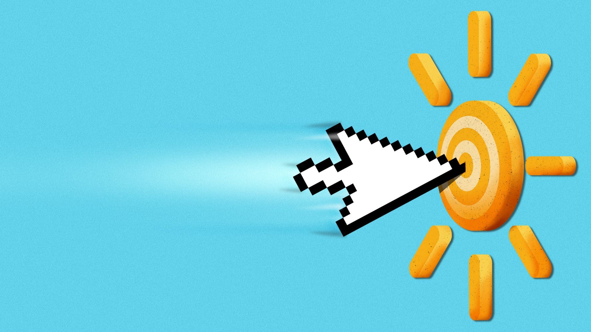 Illustration of a cursor hitting a bullseye in a target shaped like the sun