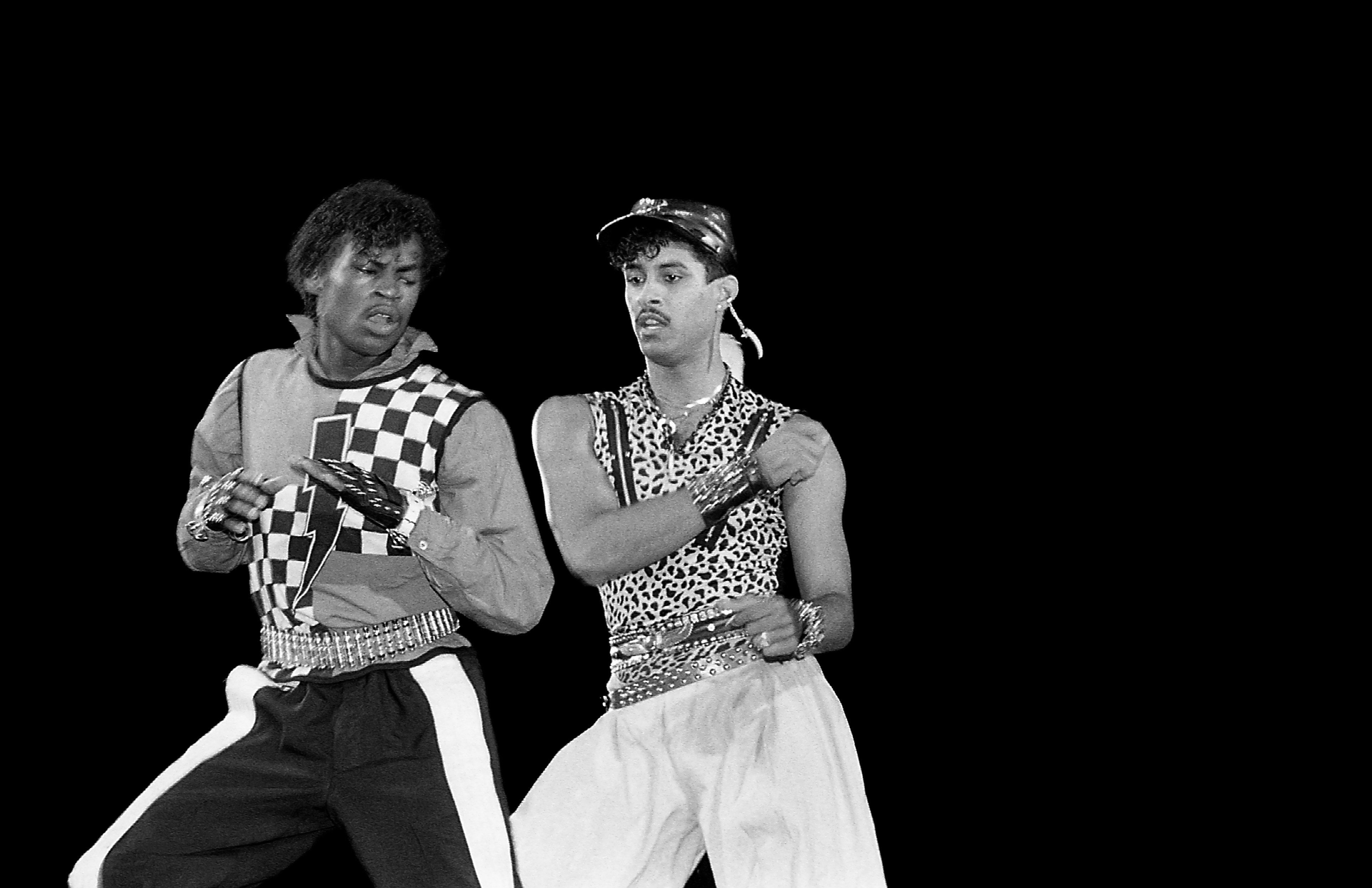 Dancers Boogaloo Shrimp and Shabbadoo, stars of the movie "Breakin'," perform at the U.I.C. Pavilion in Chicago in October 1985.