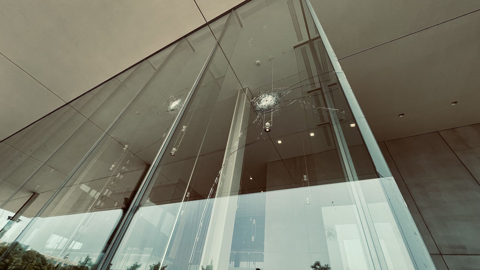 A photo of broken windows.