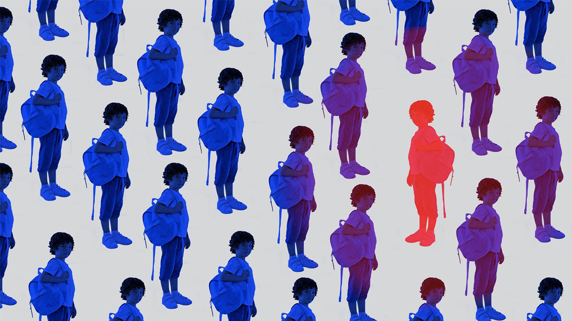 Illustration of a classroom with one infected student in red and other students in blue